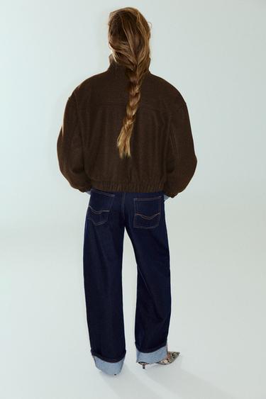 Cloth bomber jacket with a high neck — Brown 2