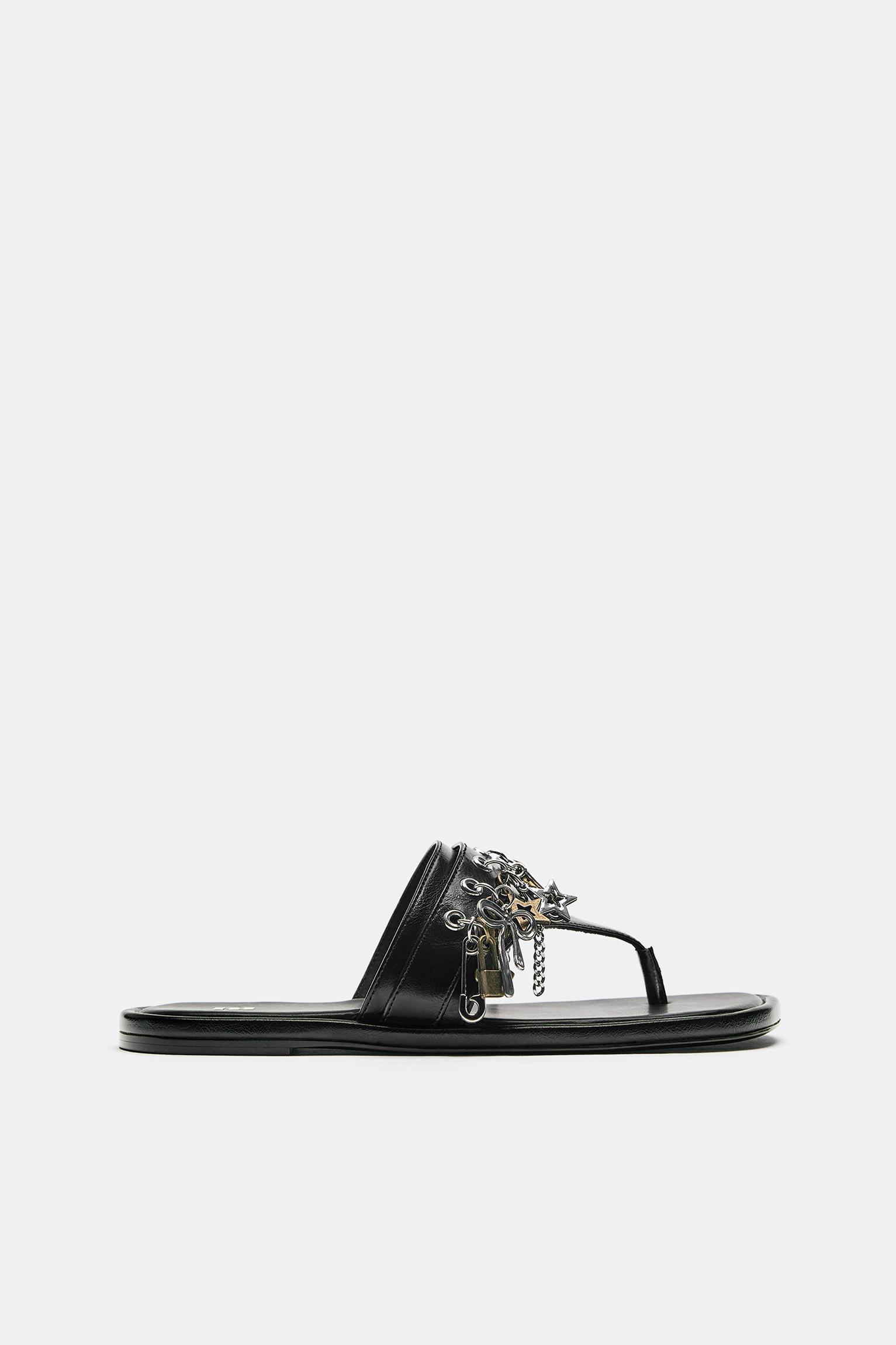 Flat embellished sandals — Black