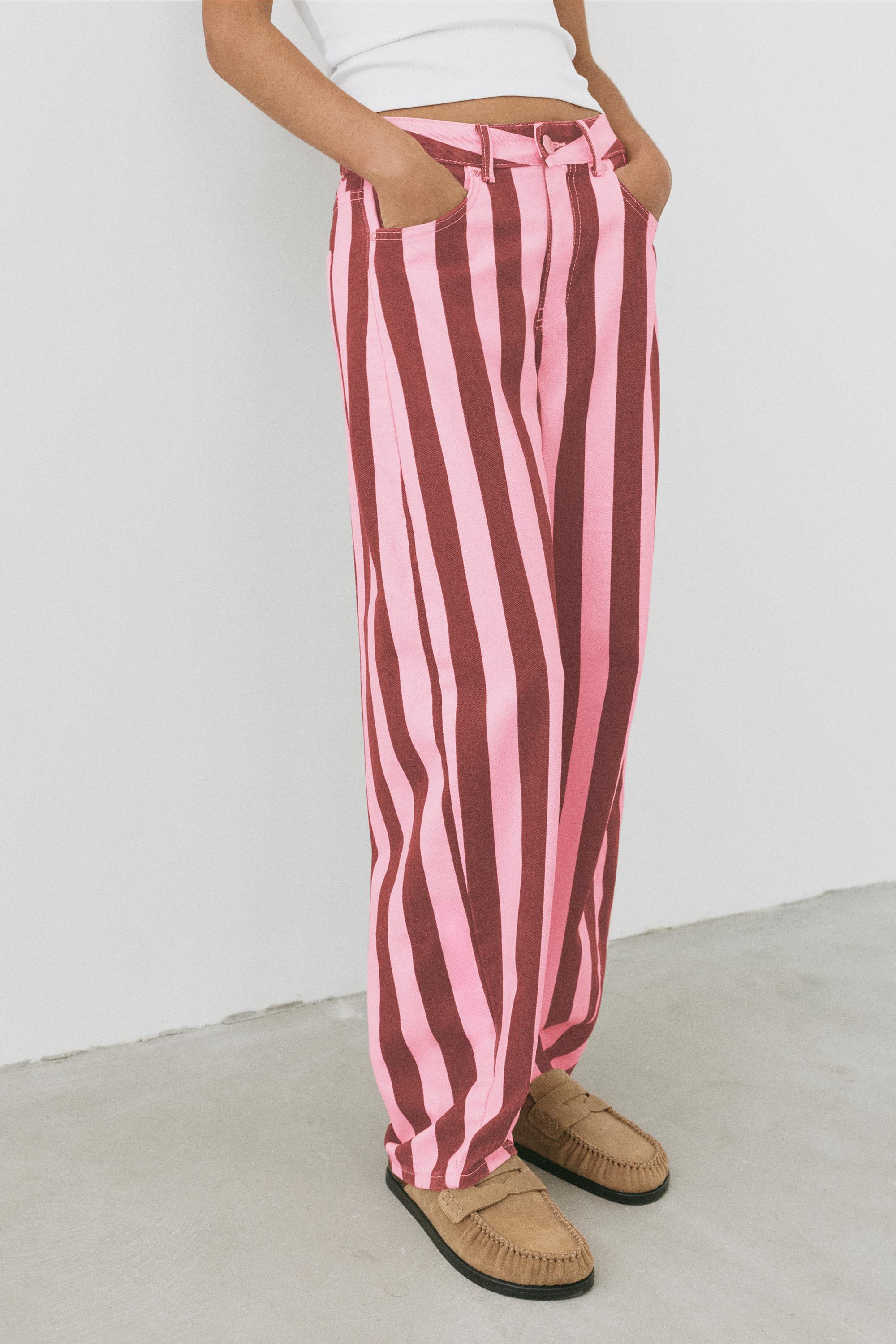 Striped barrel jeans — Pink