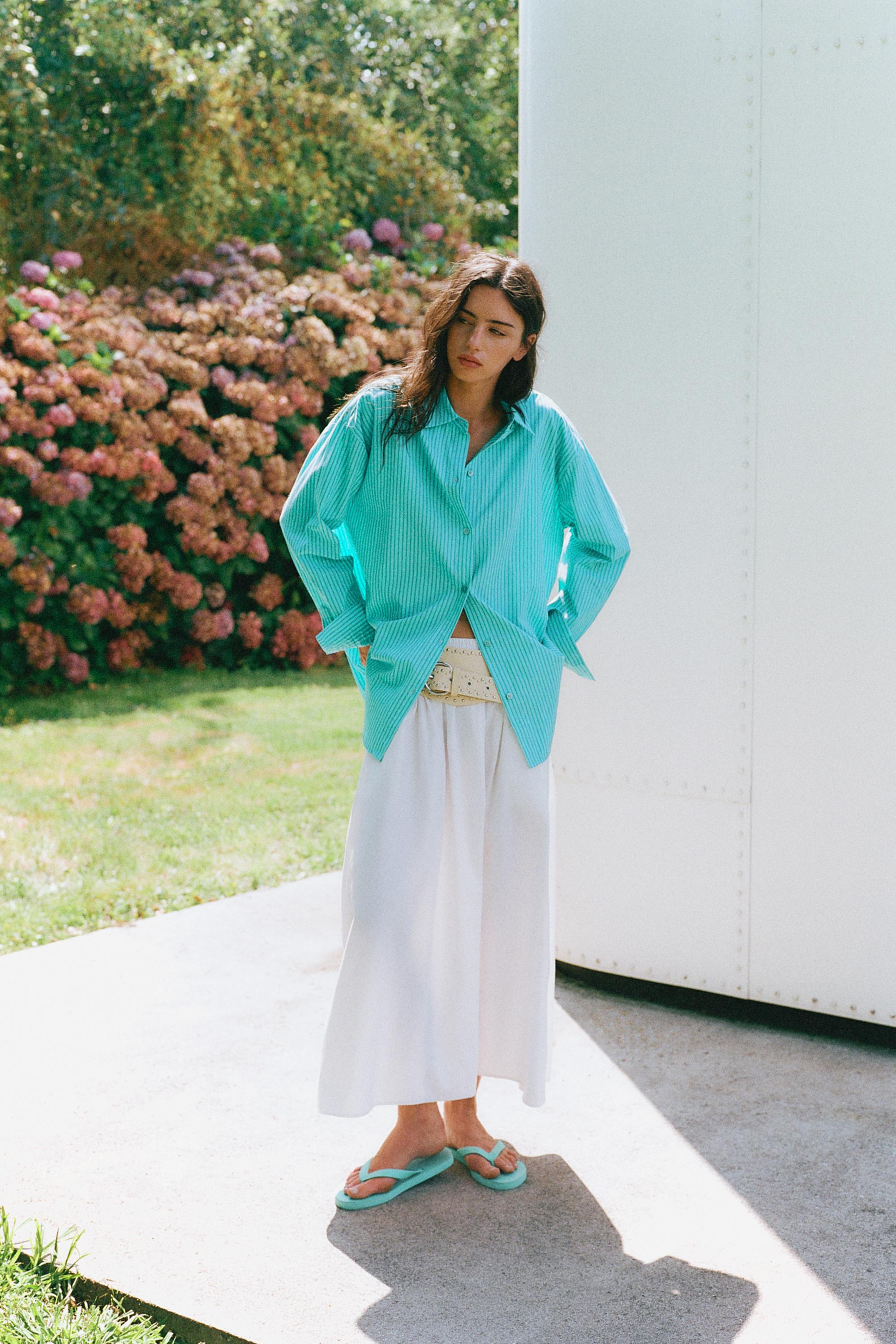 Oversize striped shirt — Turquoise