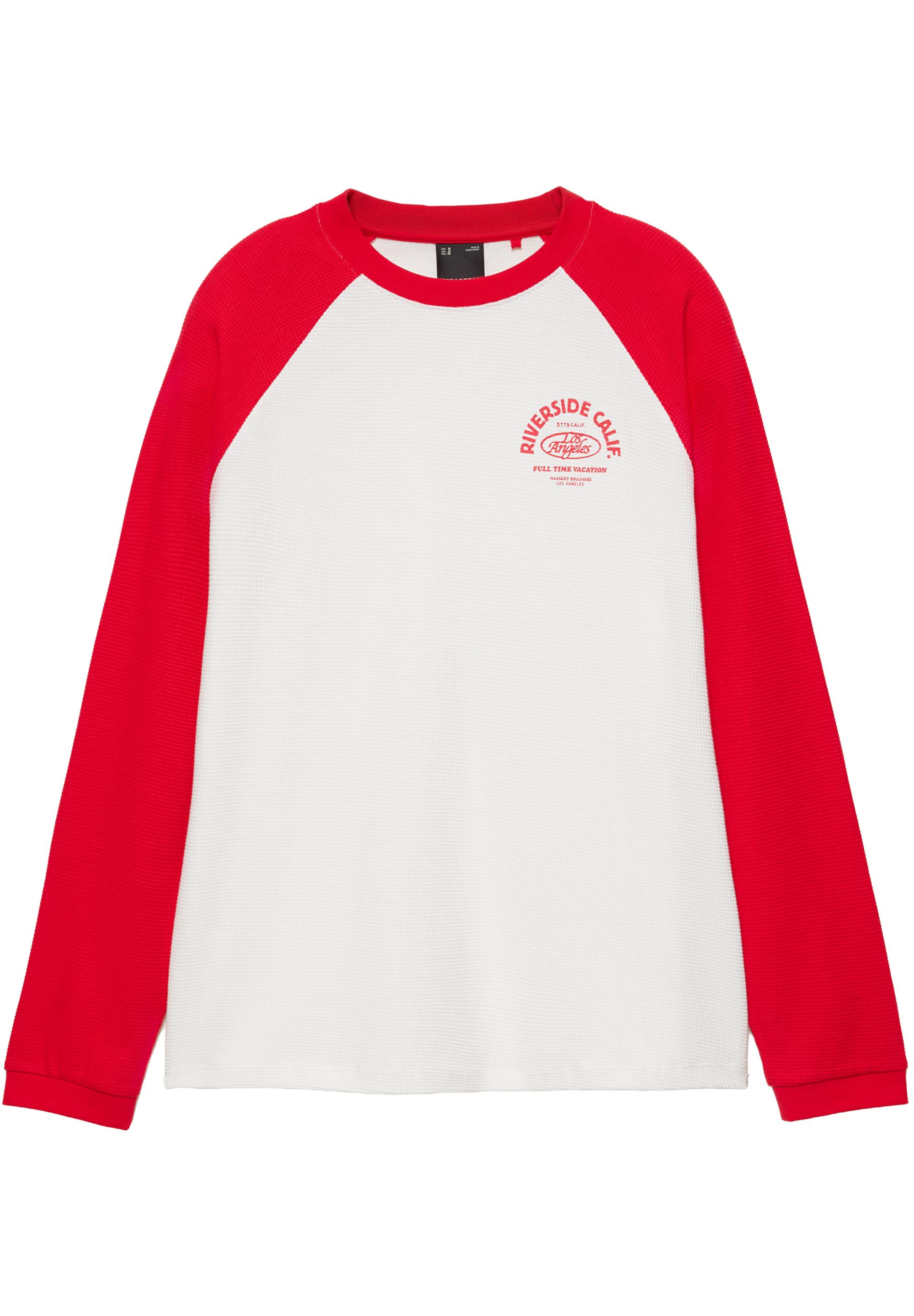 Waffle-knit raglan sleeve T-shirt — Red