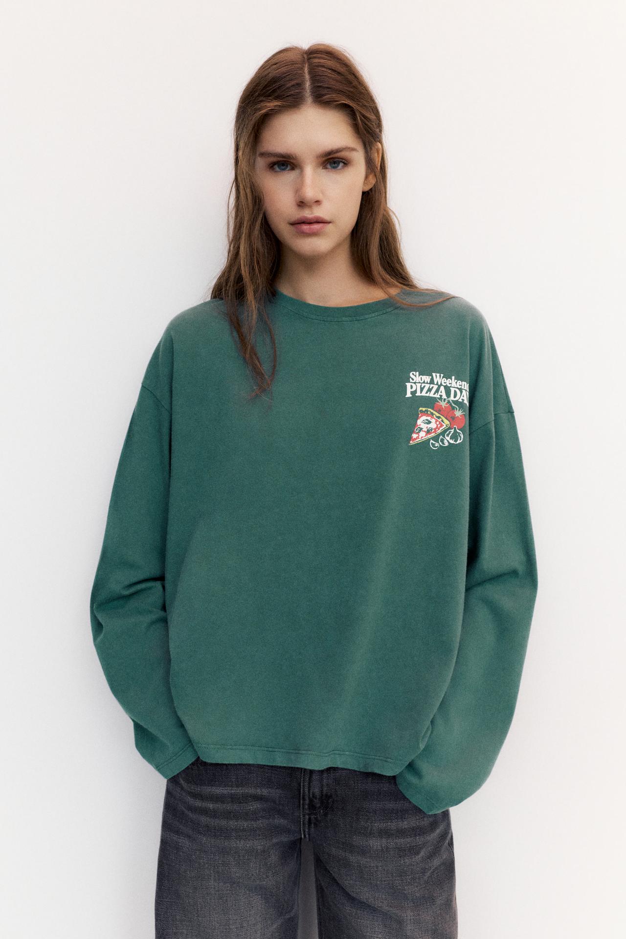 Oversize pizza graphic T-shirt — Green