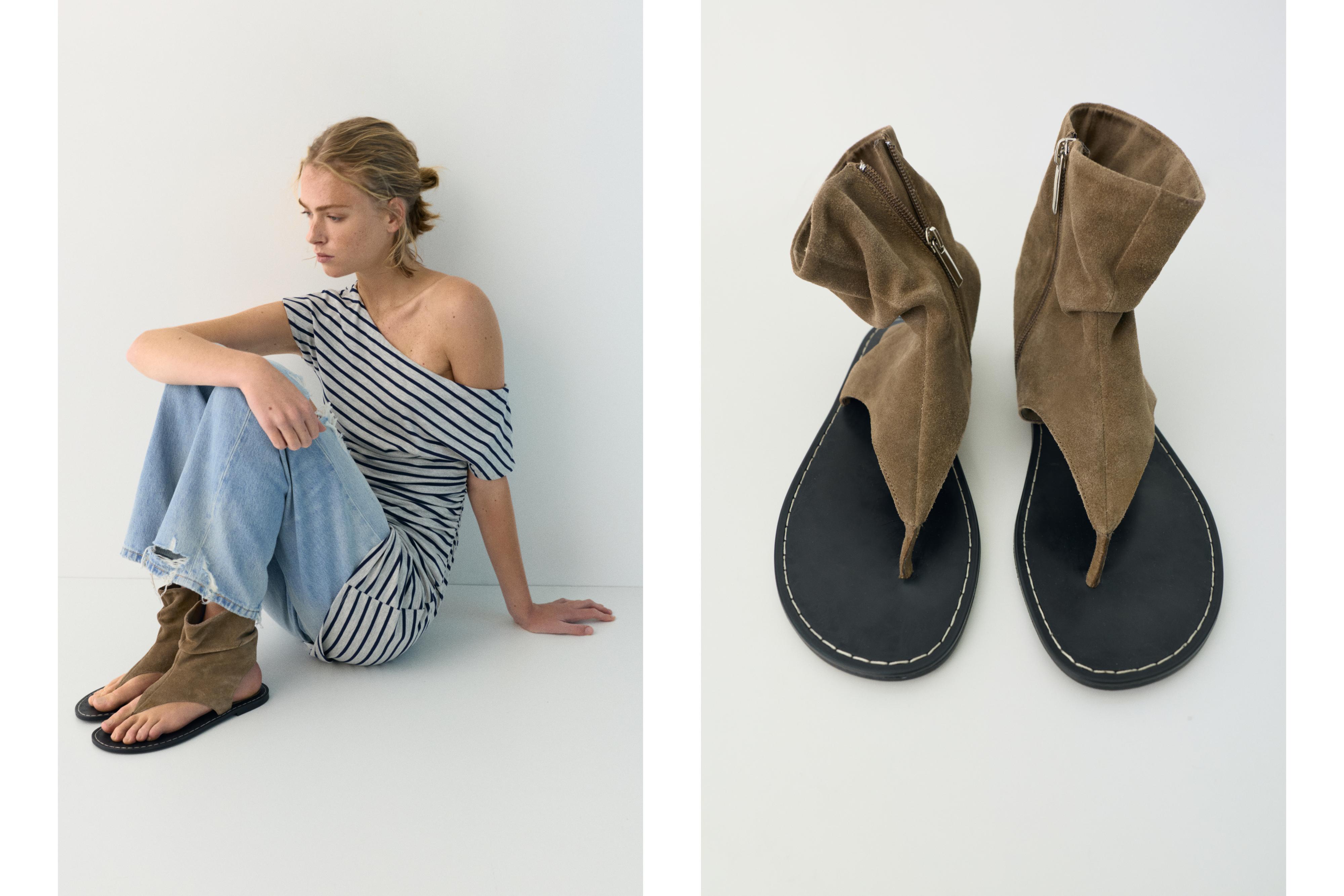 Leather bootie sandals — Brown