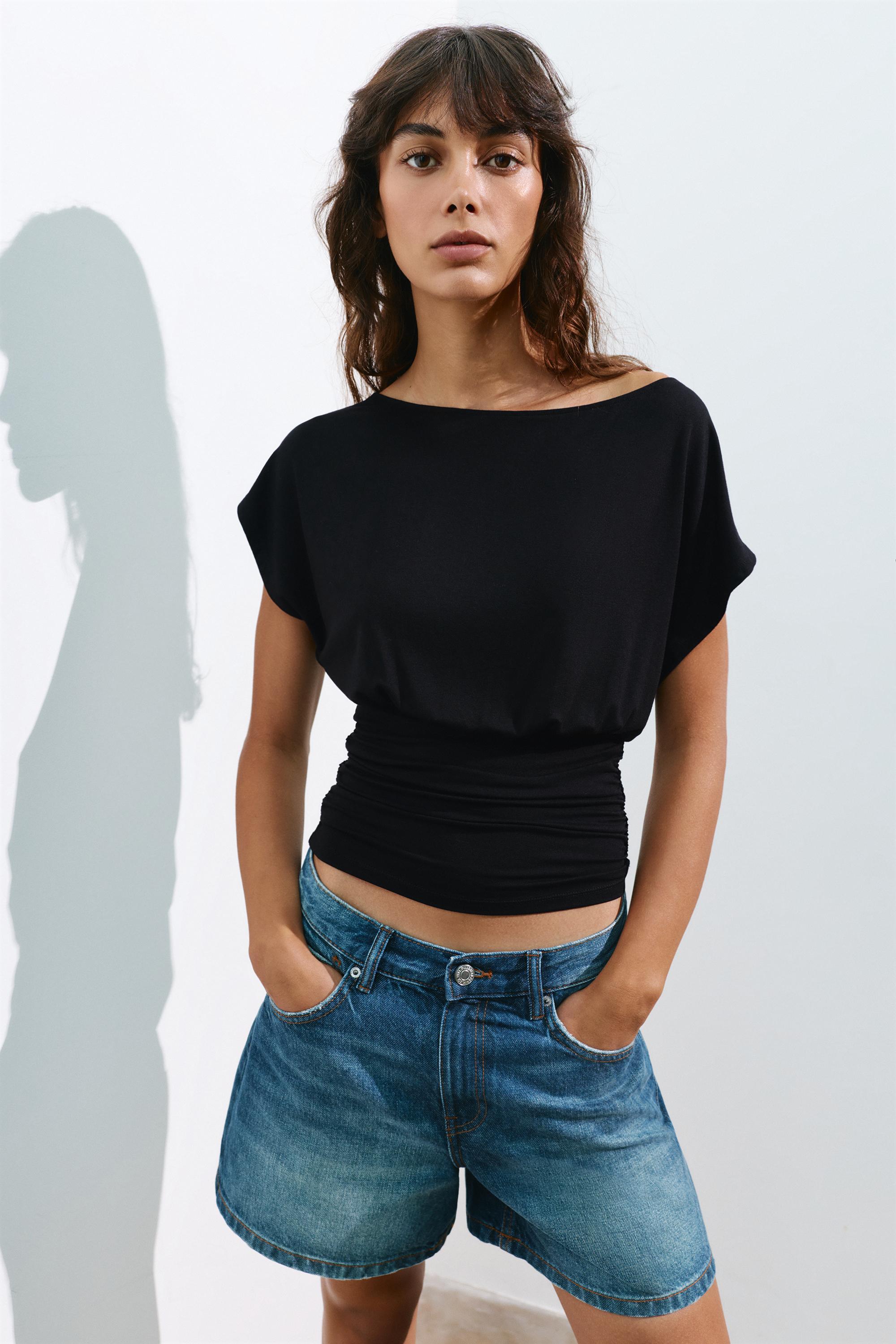 Asymmetric cummerbund T-shirt — Black