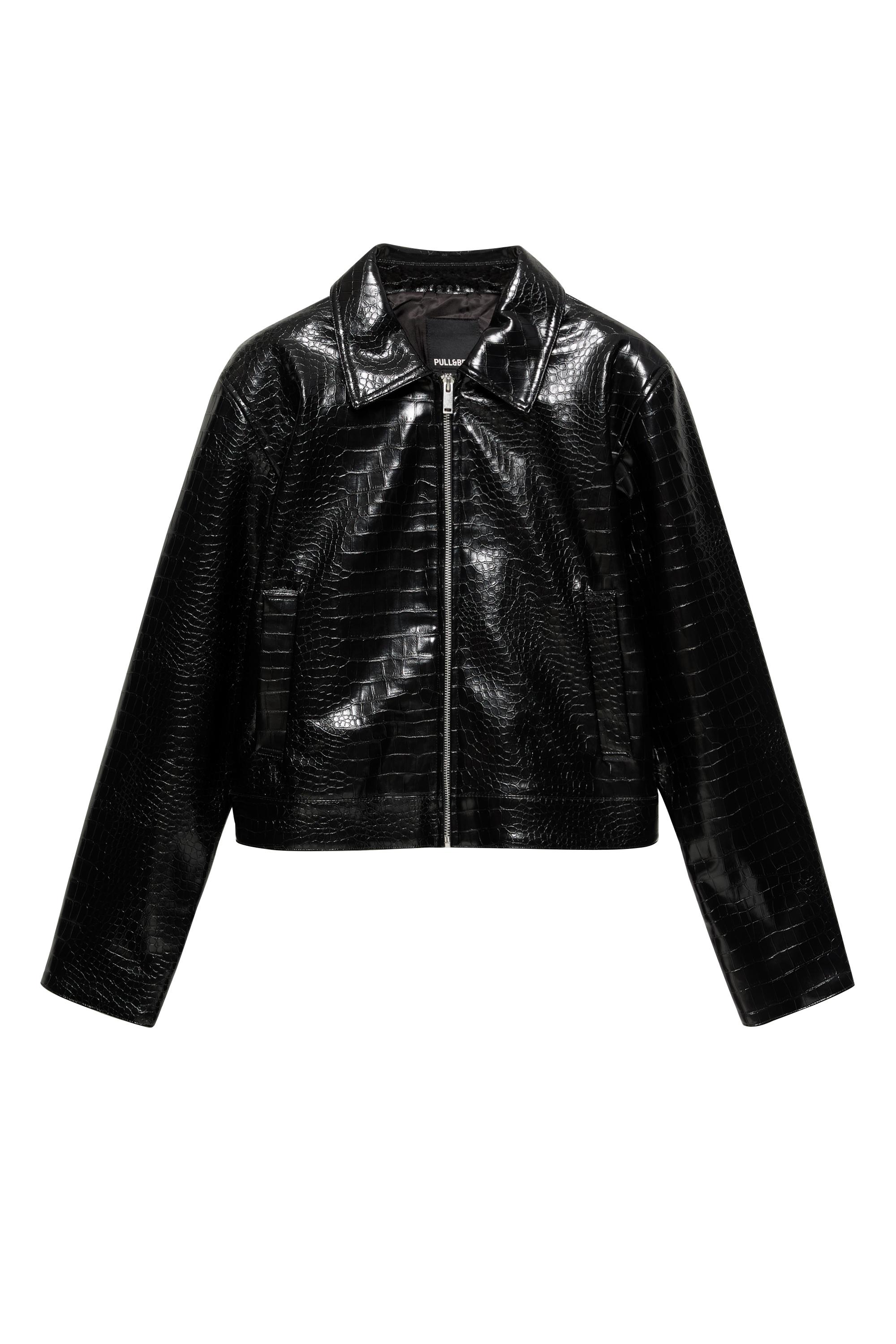 Pull&Bear Krokodil suni deri ceket görsel 5