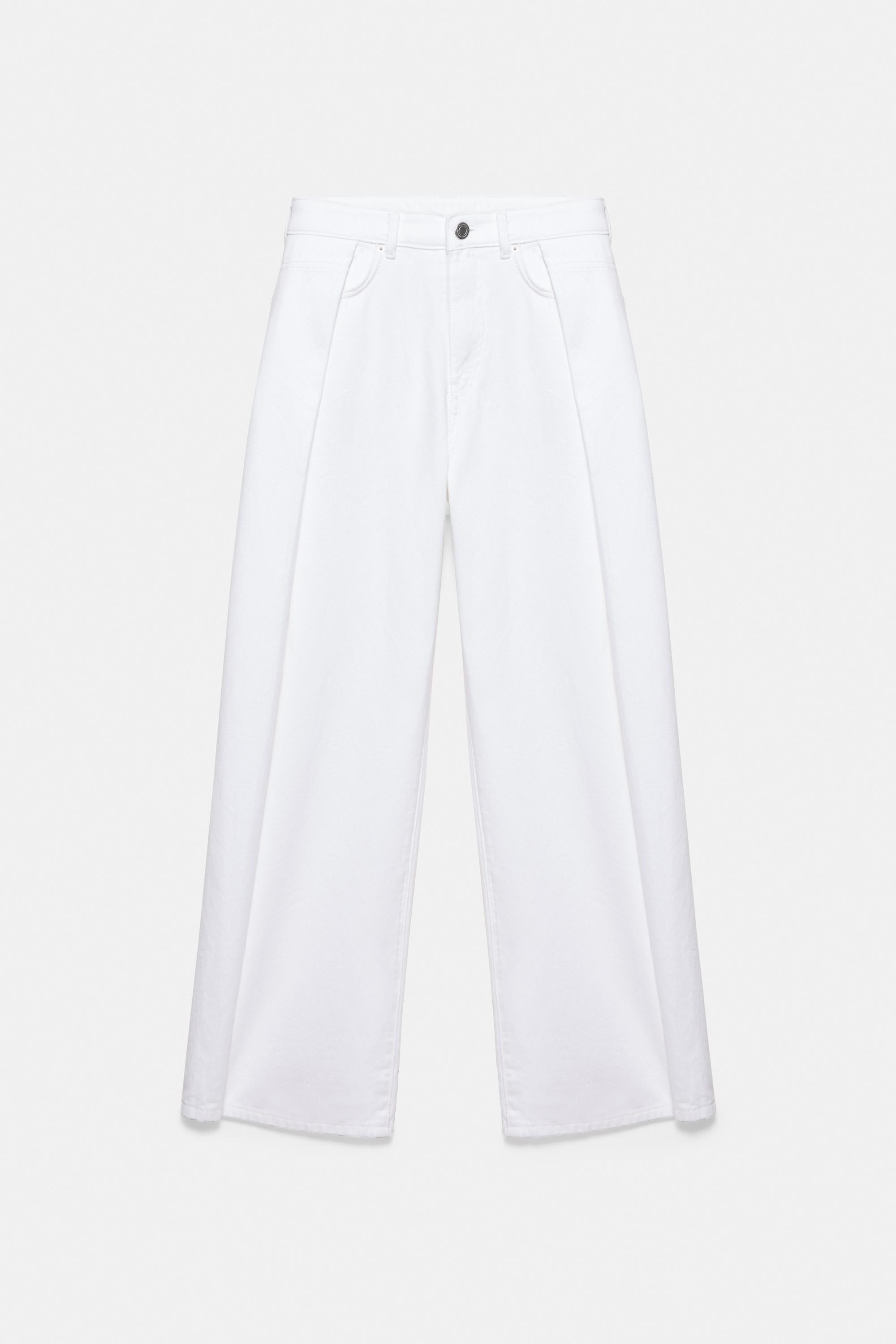 Pleated balloon fit baggy jeans — White