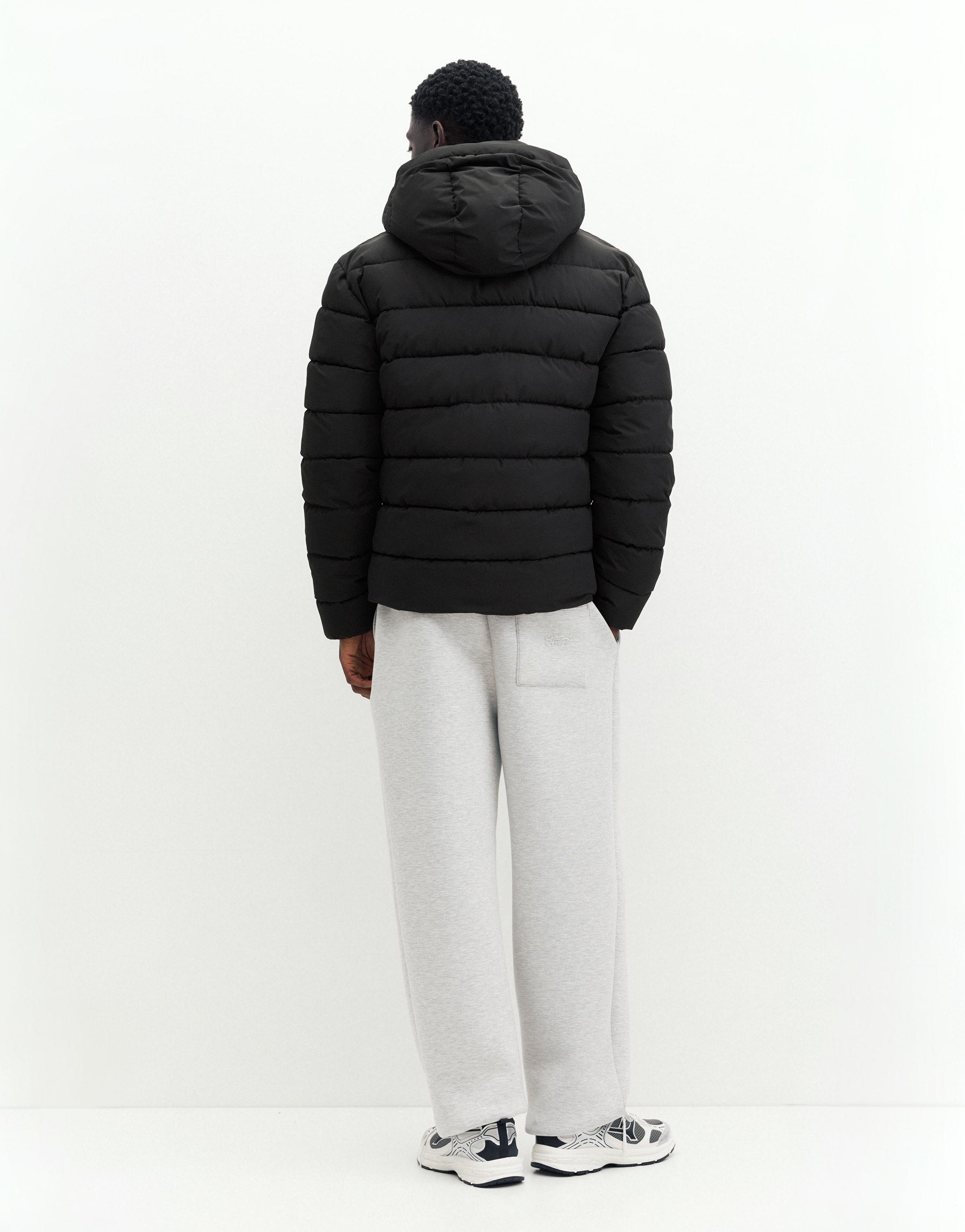Puffer jacket with hood — Black