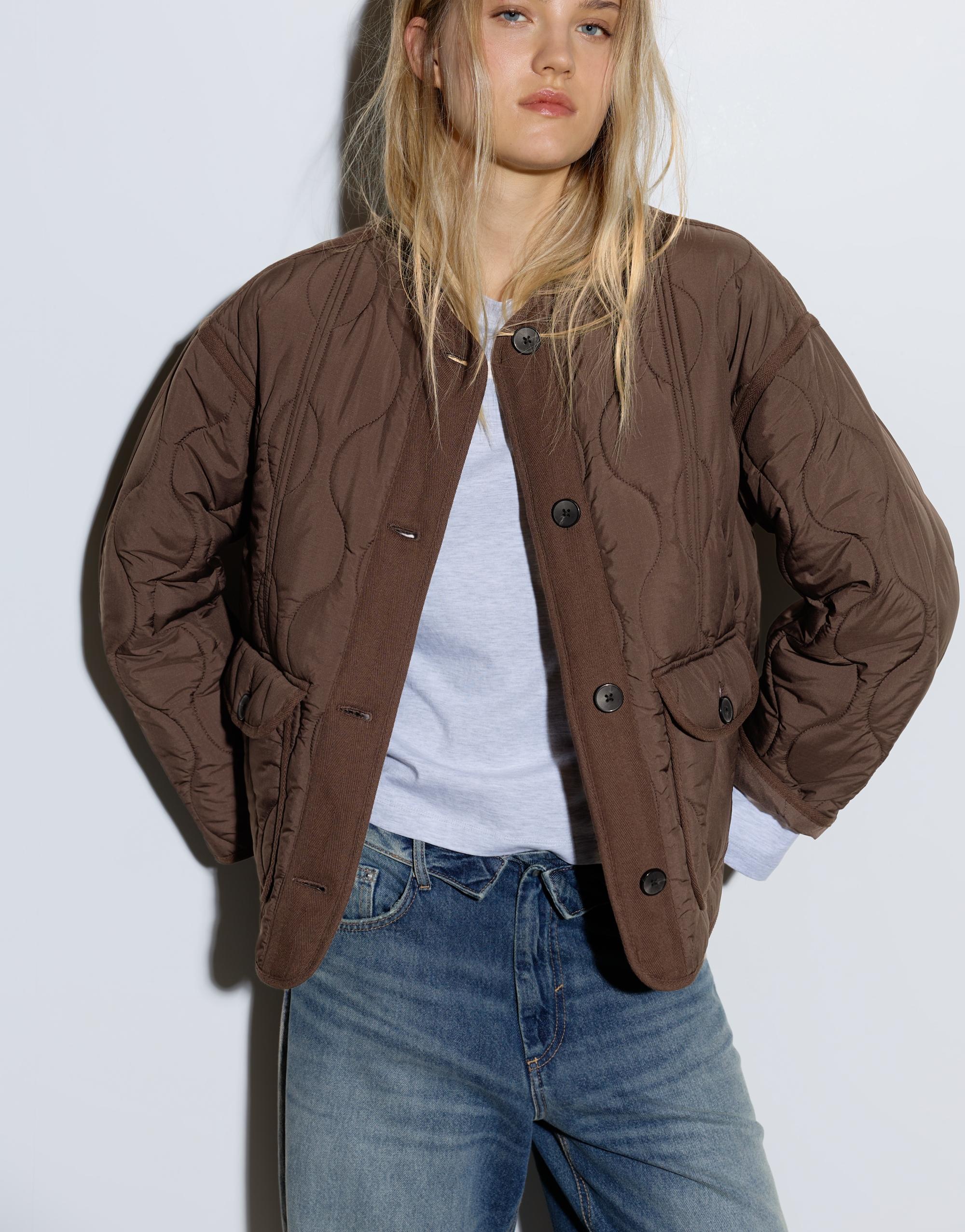 Puffer jacket with pockets — Brown