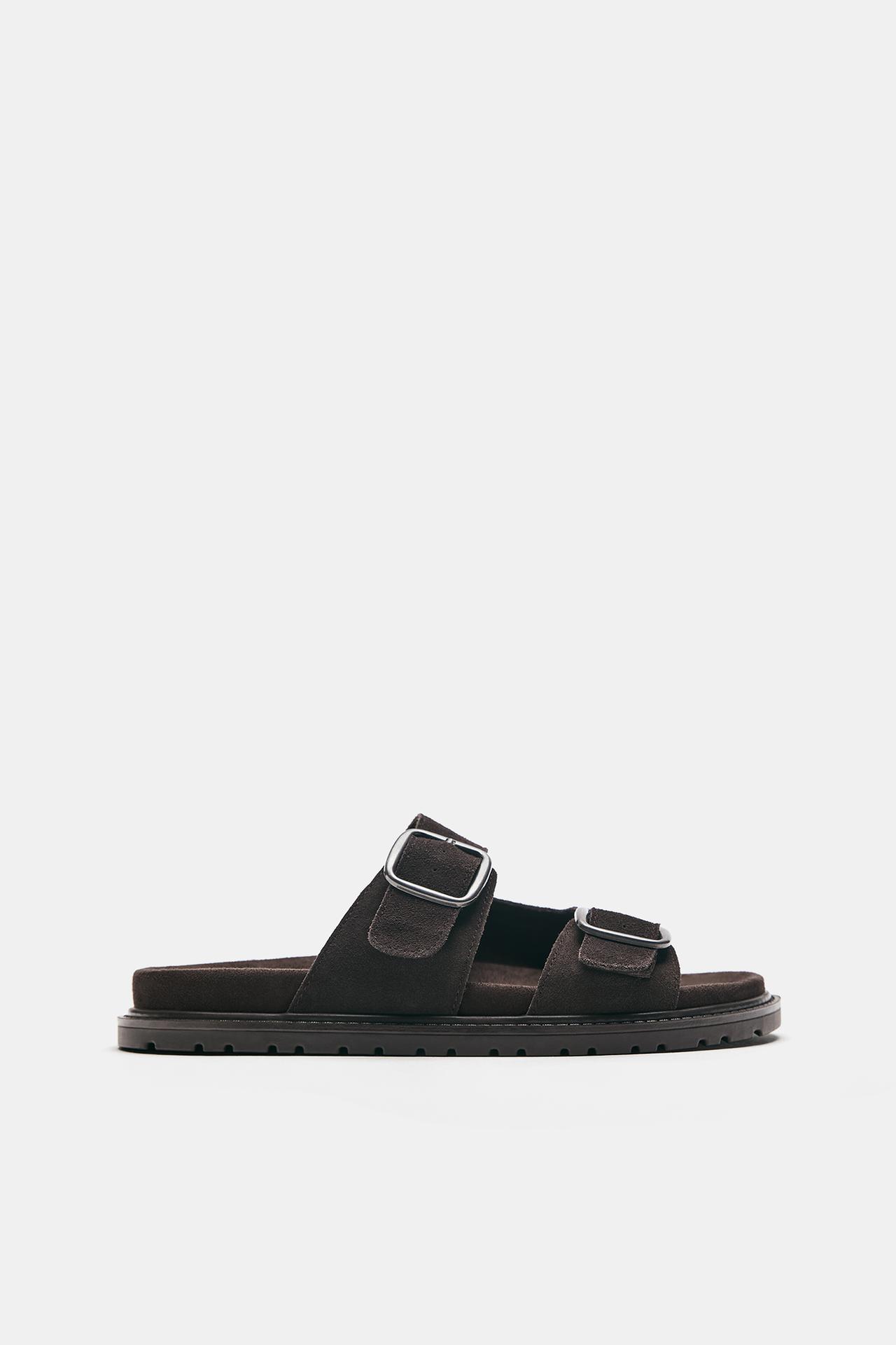 Leather buckle sandals — Brown