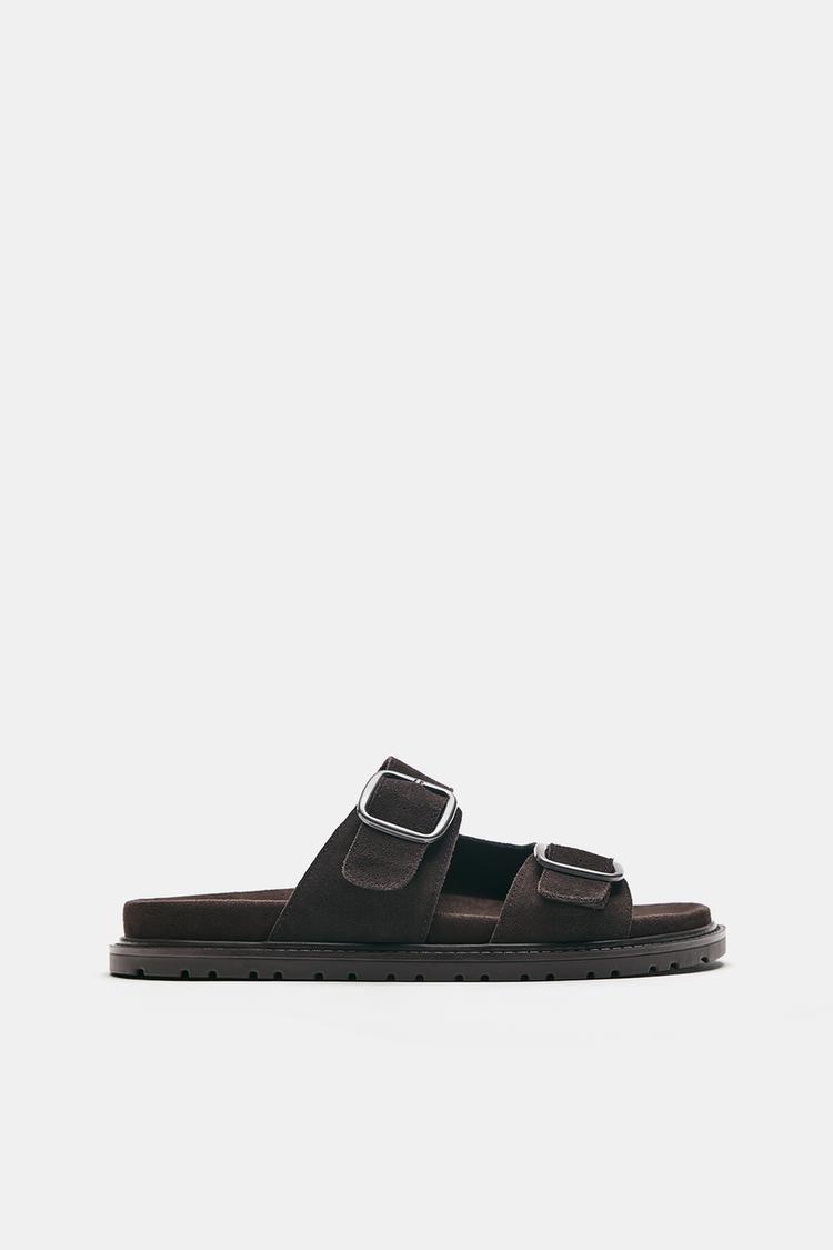 Leather buckle sandals — Brown