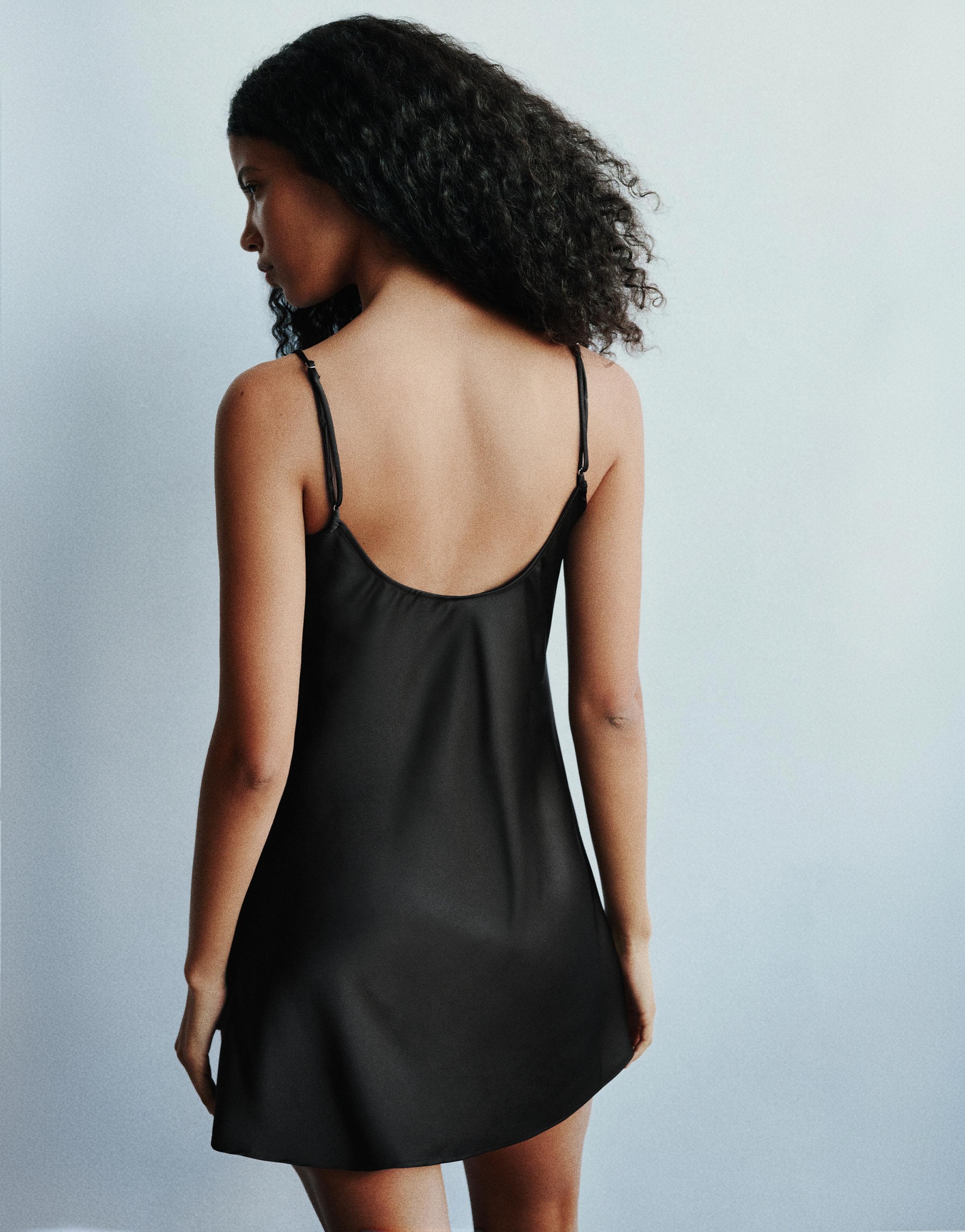 Short satin strappy dress — Black
