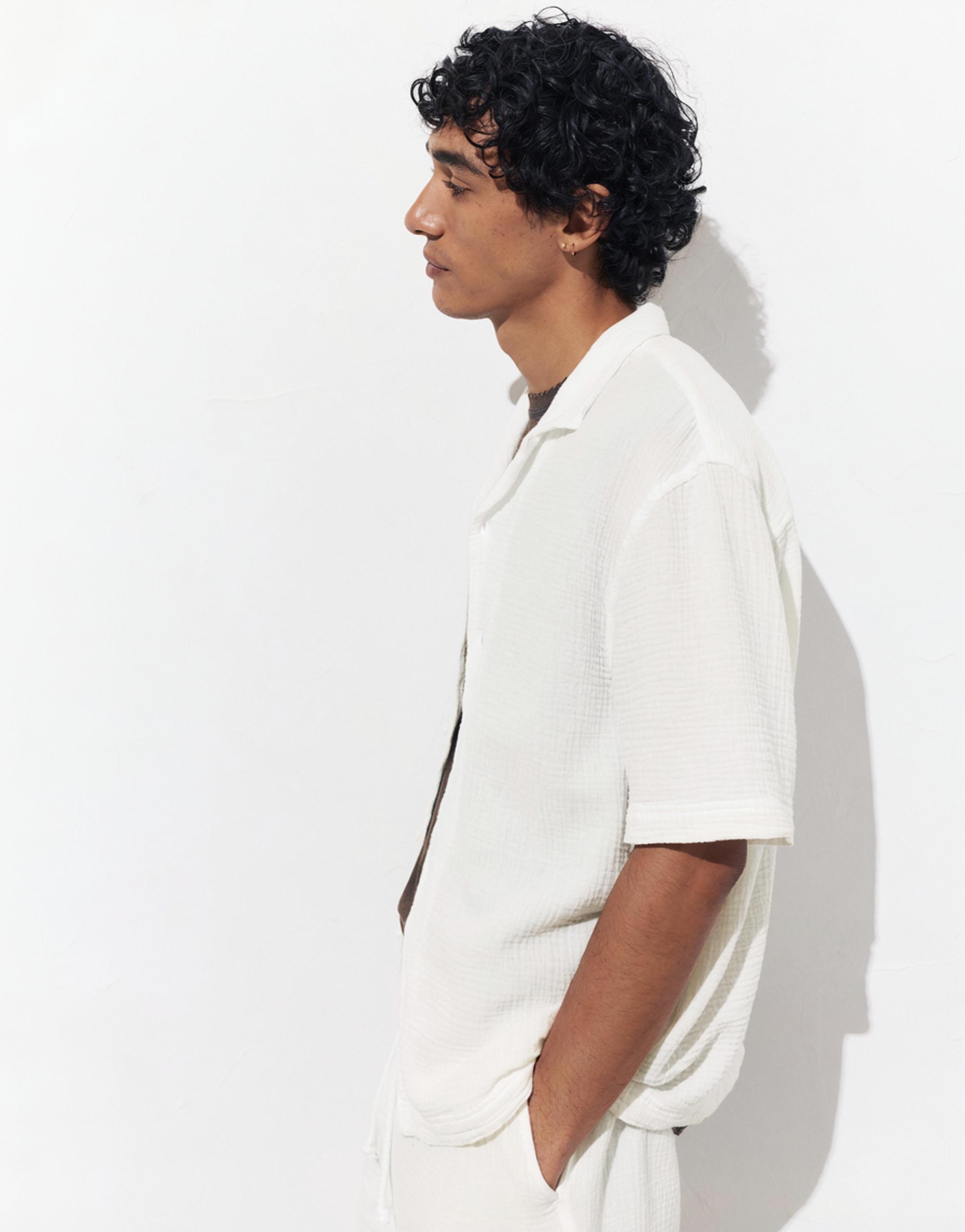 Short sleeve crepe shirt — White