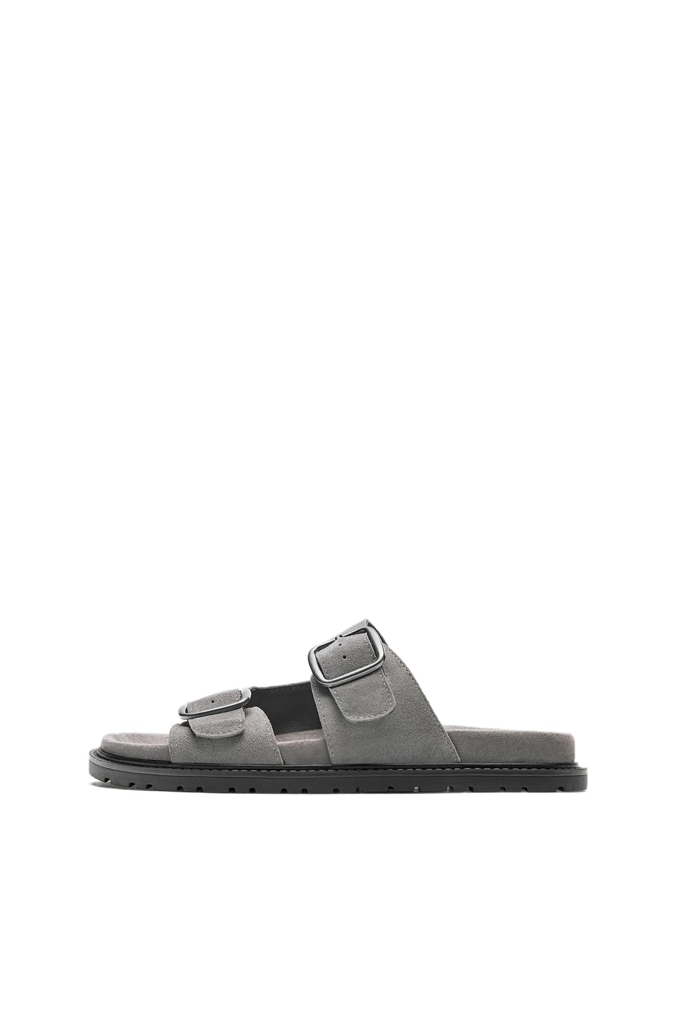 Leather buckle sandals — Grey