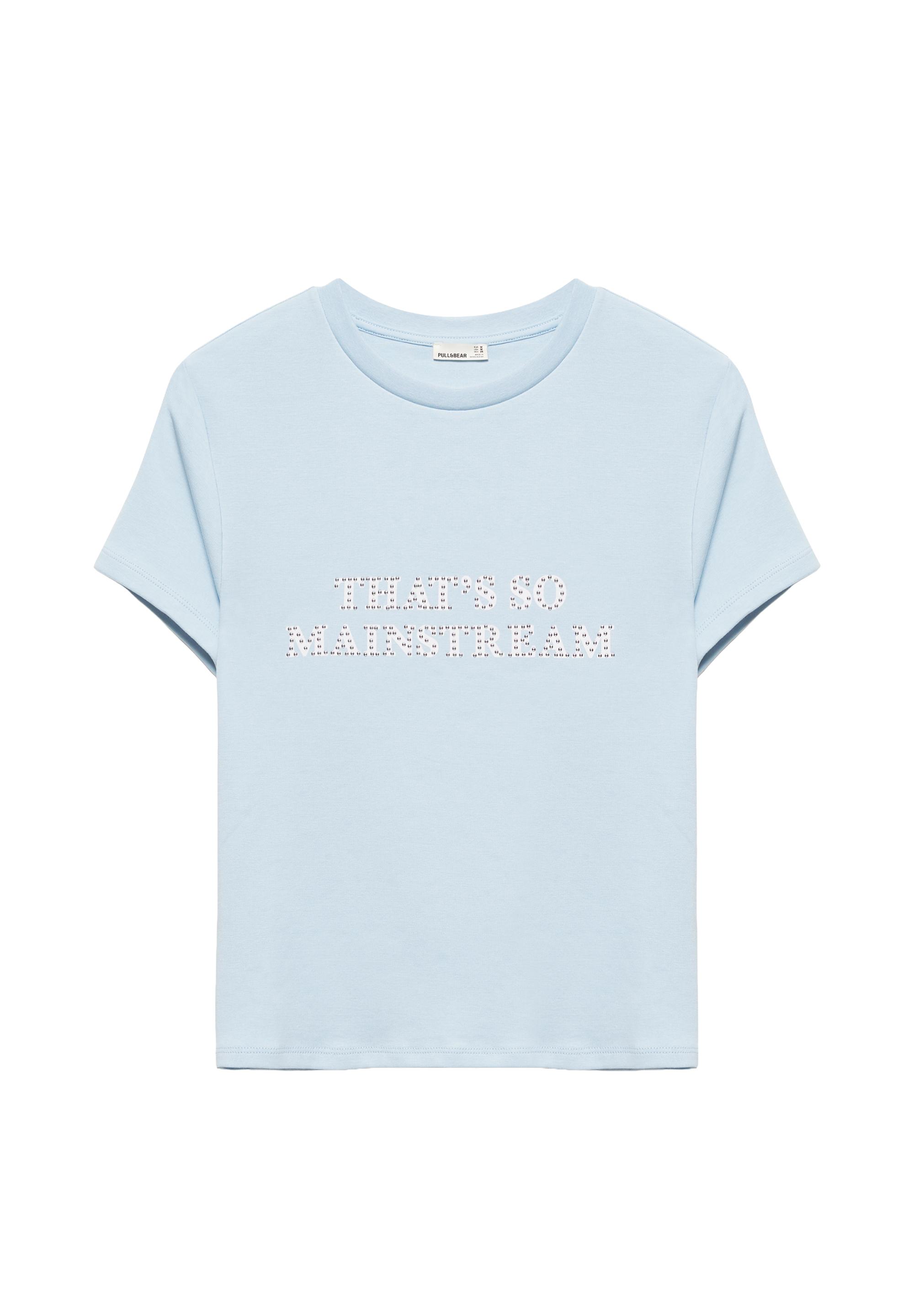 Studded text T-shirt — Pale blue