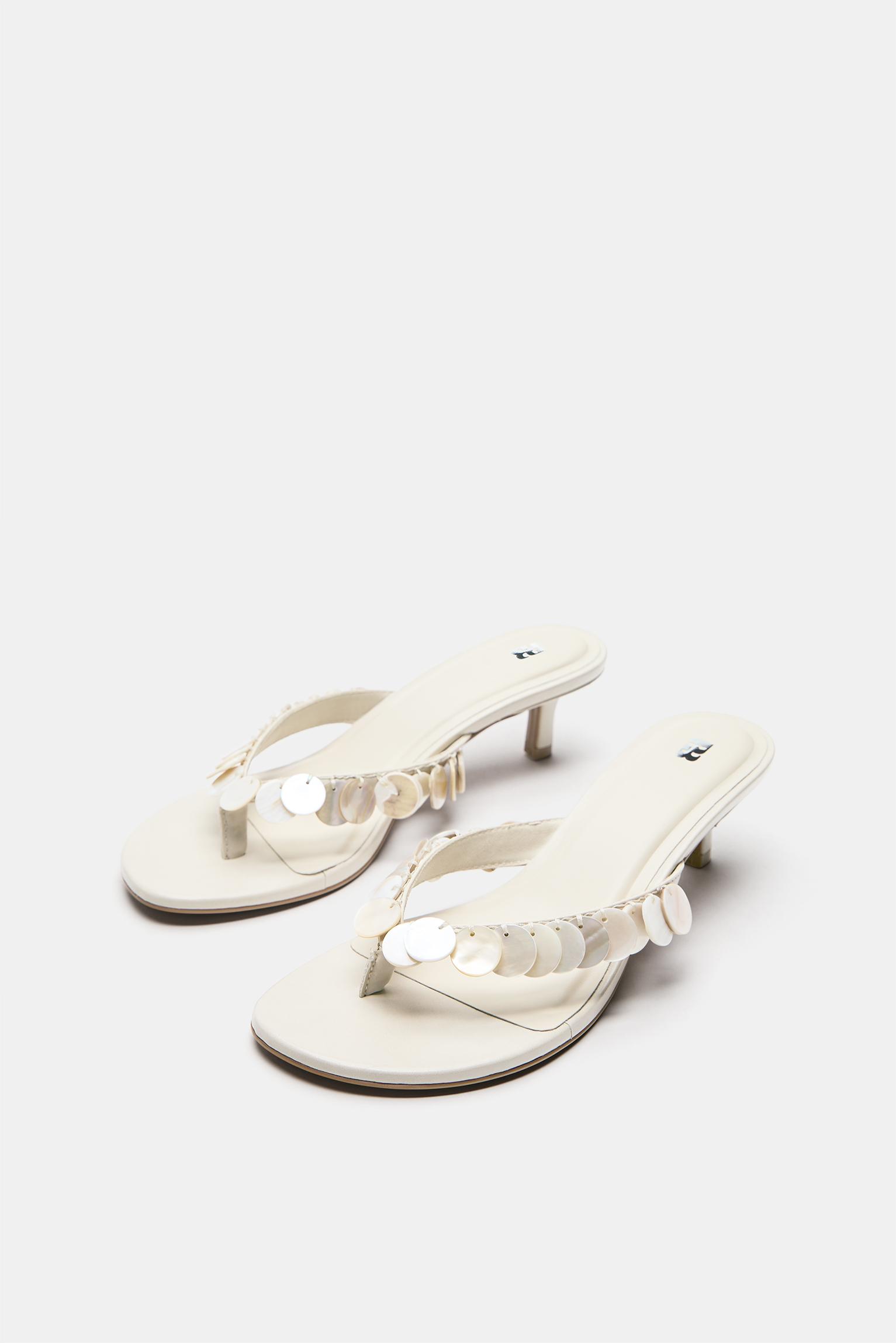 Beaded heeled sandals — Ecru