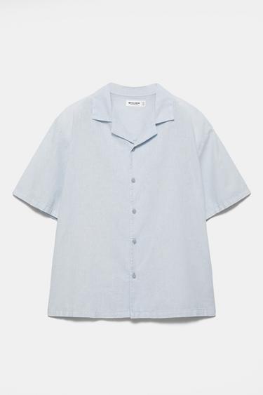 Short sleeve linen blend shirt — Pale blue 5