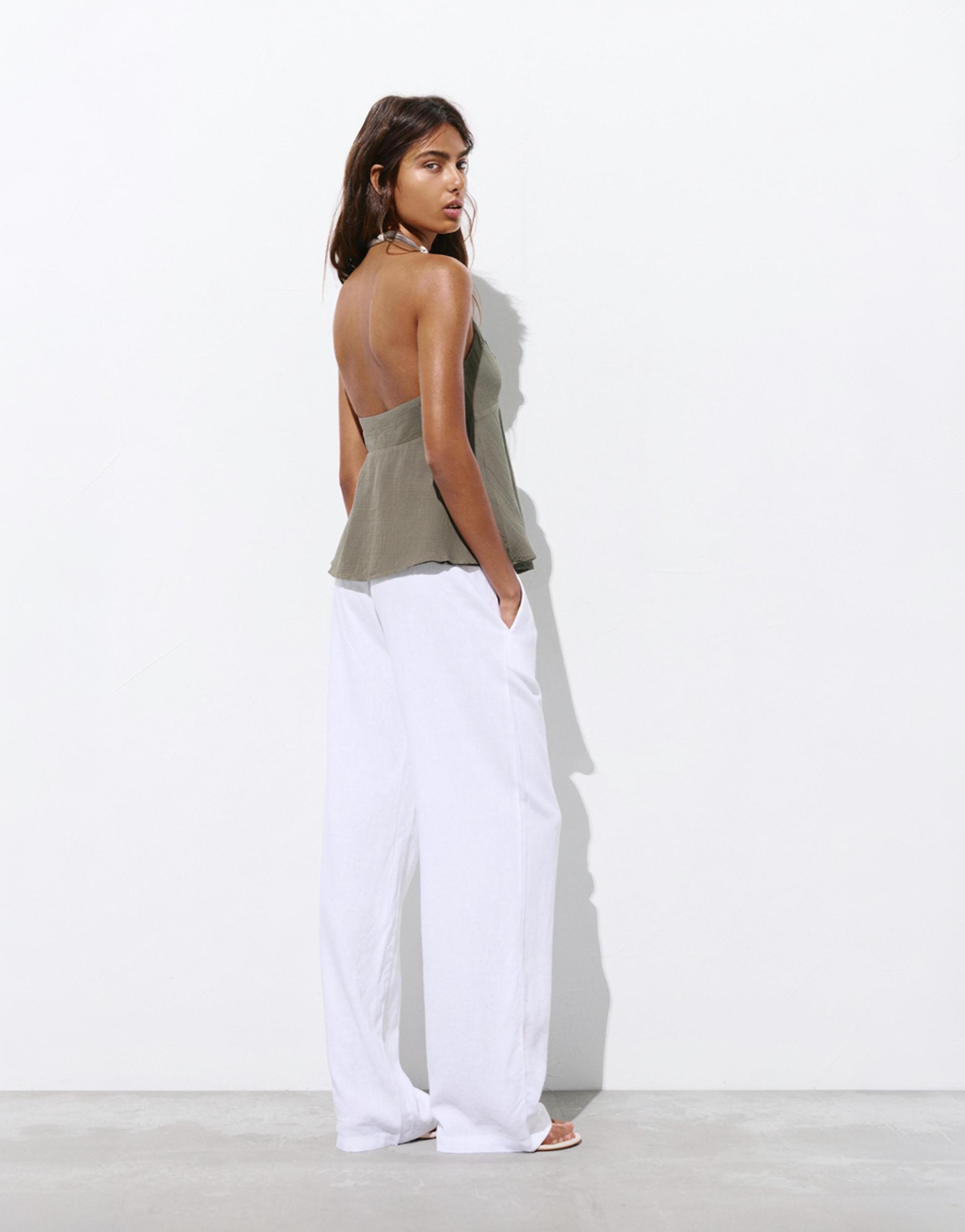Halter neck top with buttons — Khaki