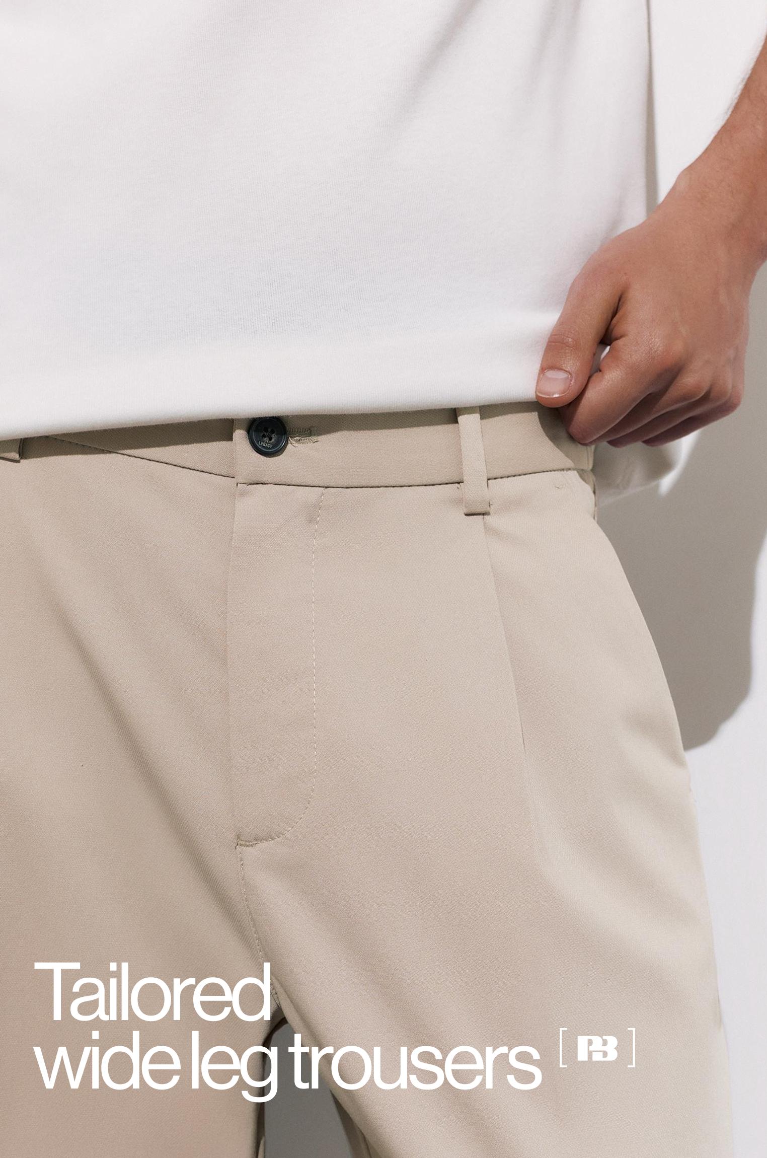 Wide-leg tailored trousers — Ecru