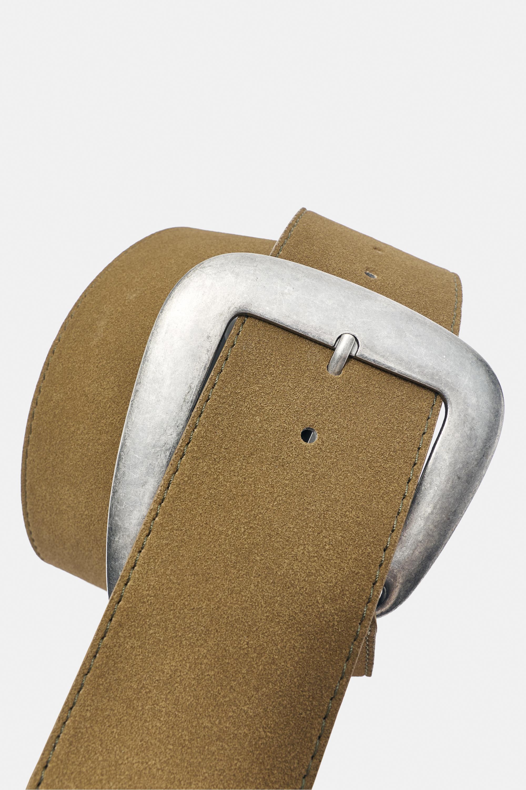 Asymmetrical buckle belt — Khaki-t