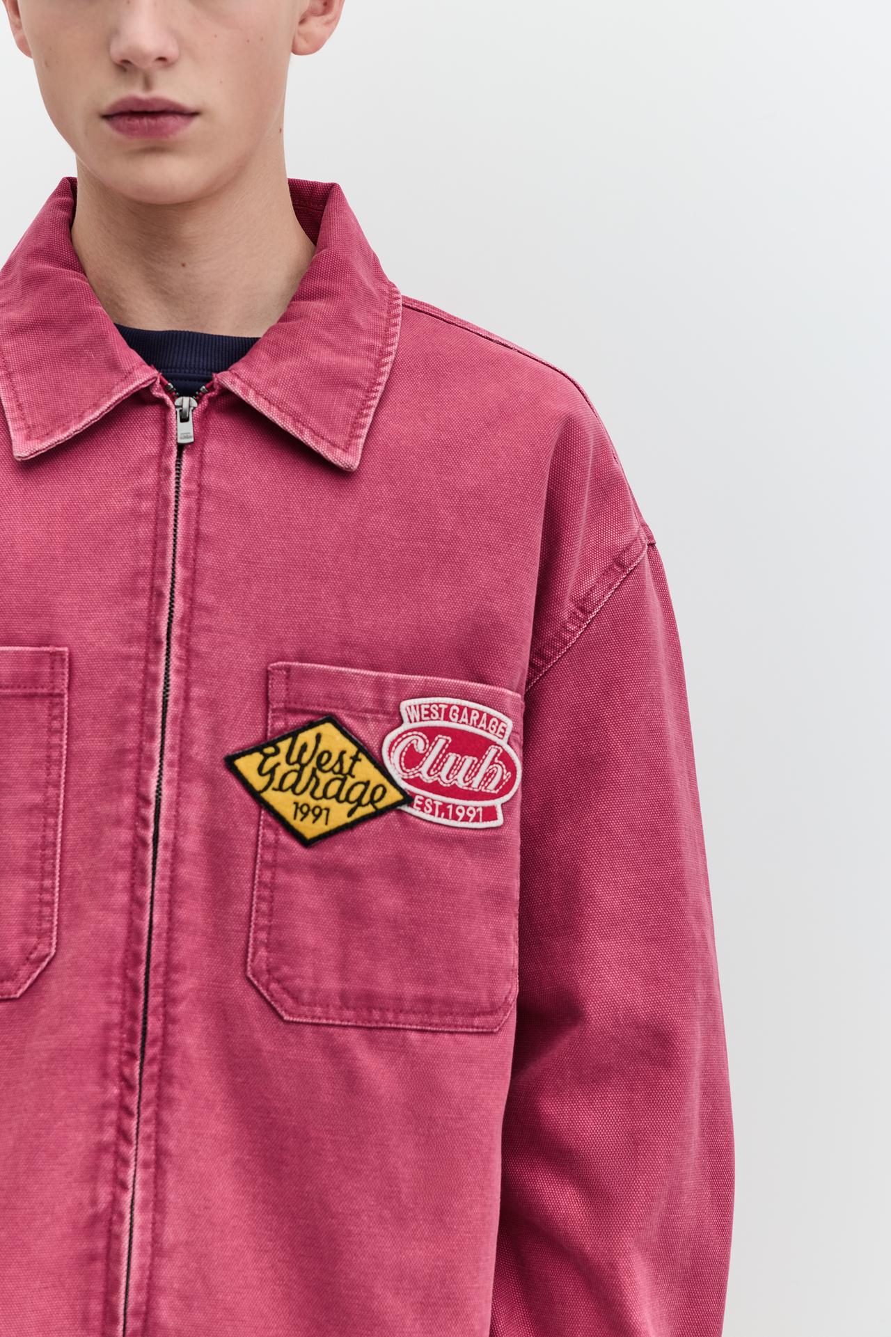 Patch zip-up overshirt — Medium red