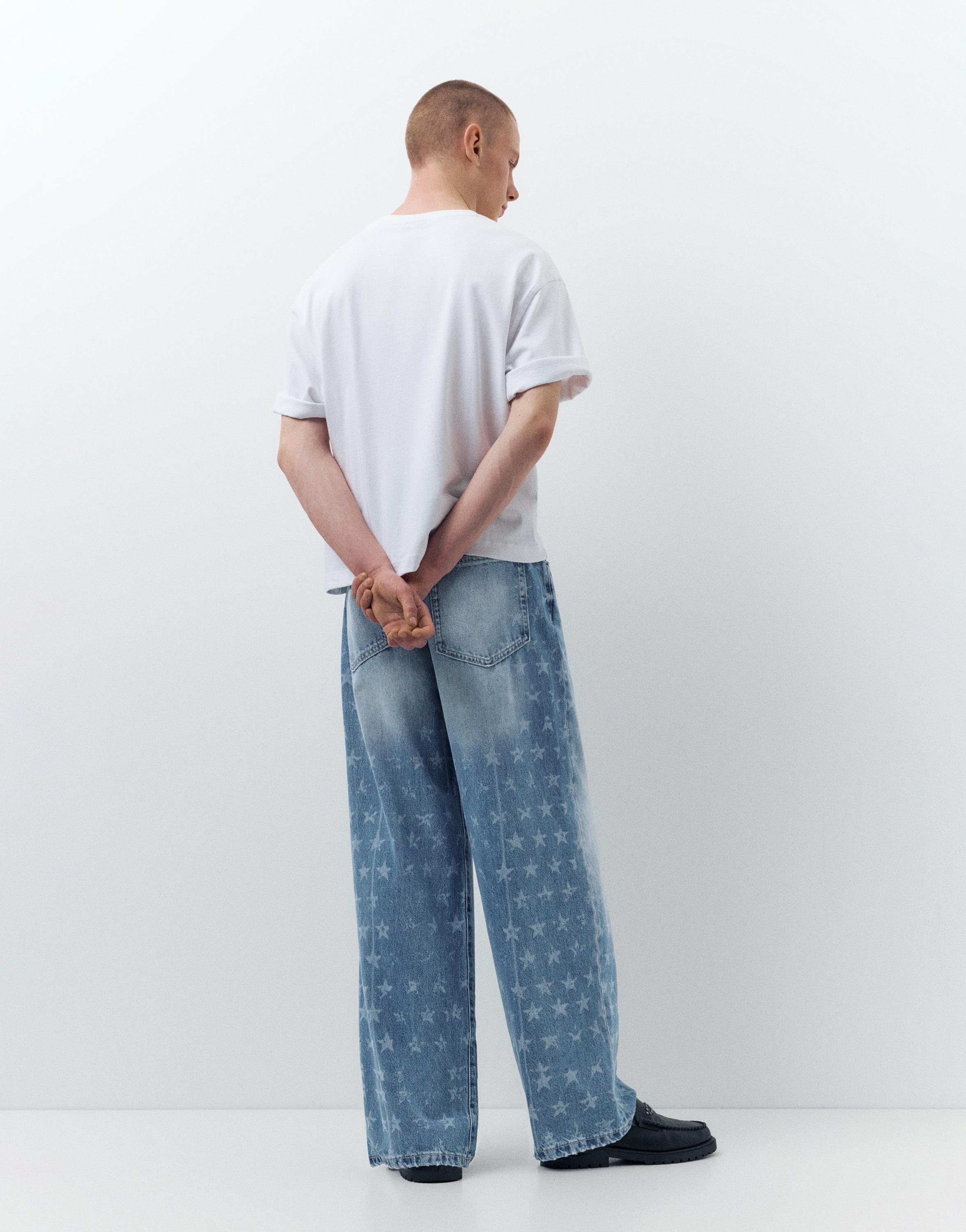 Star print wide-leg jeans — Medium blue