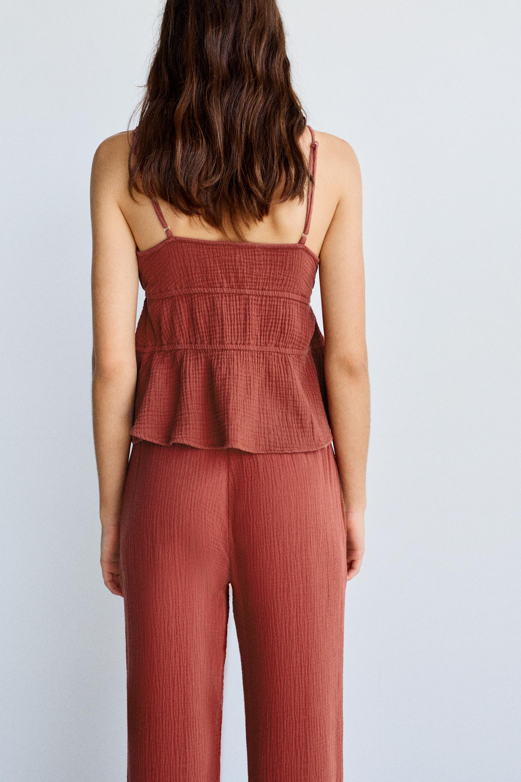 Crepe strappy top — Russet