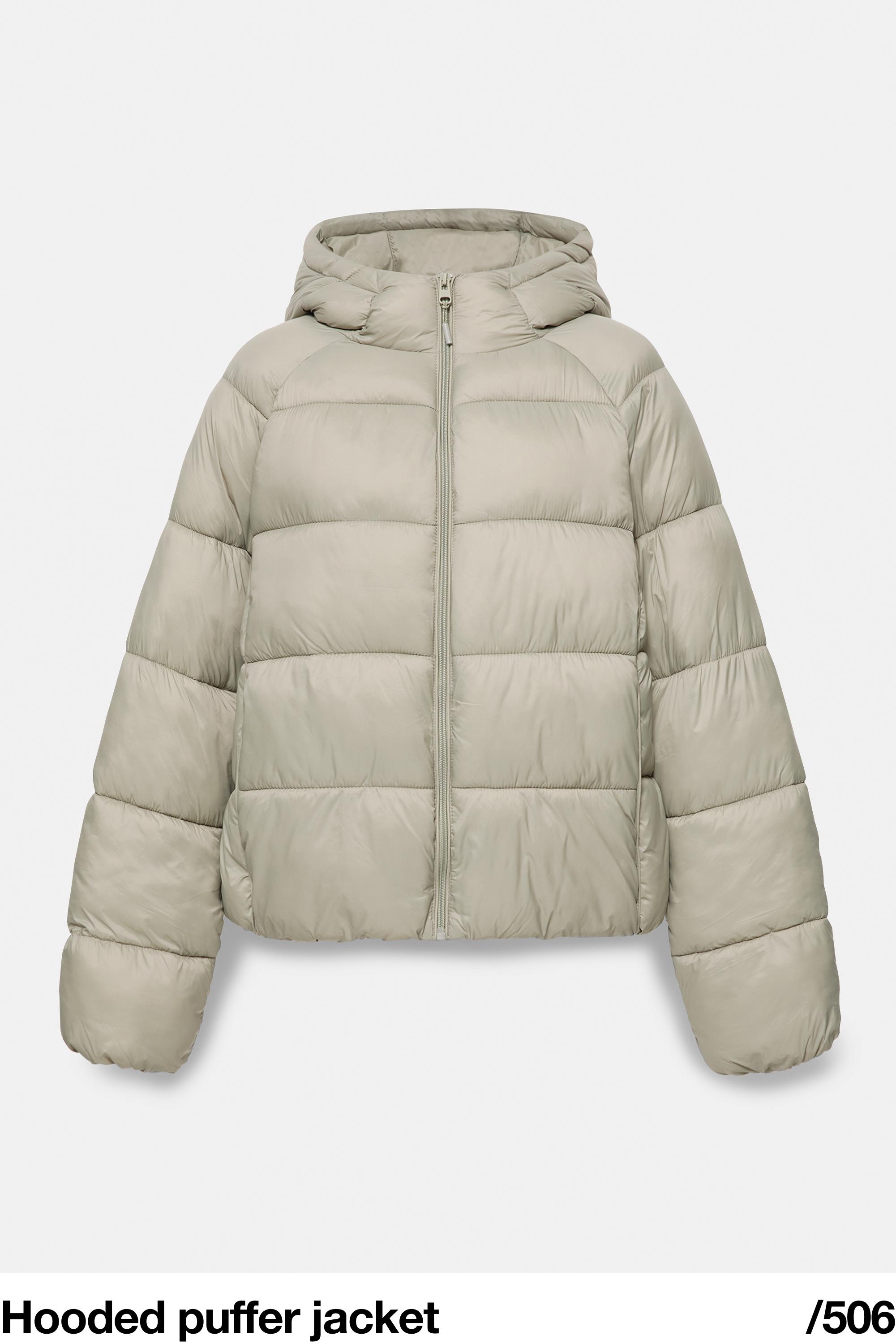 Hooded puffer jacket — Pale khaki