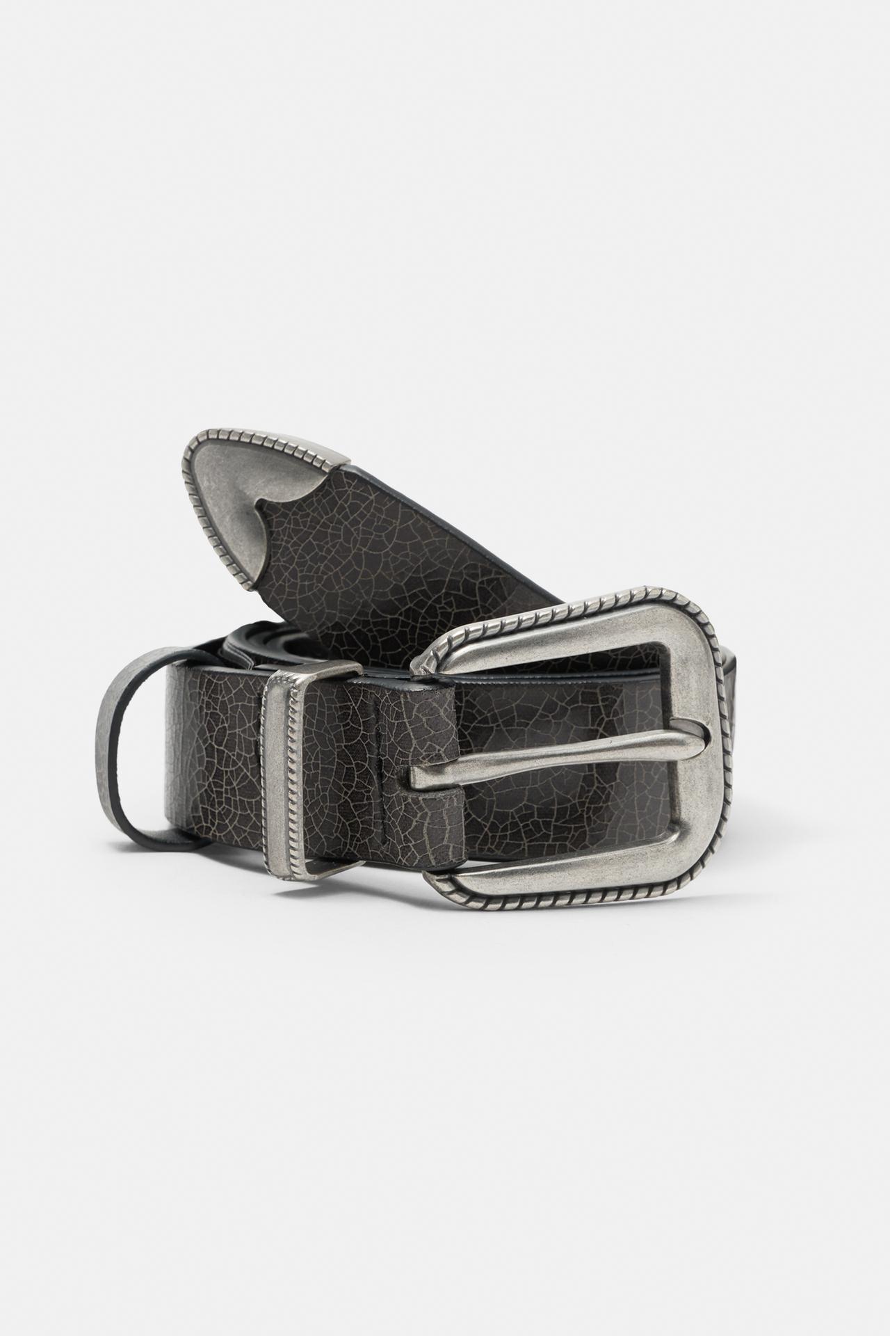 Crackled leather effect belt — Black