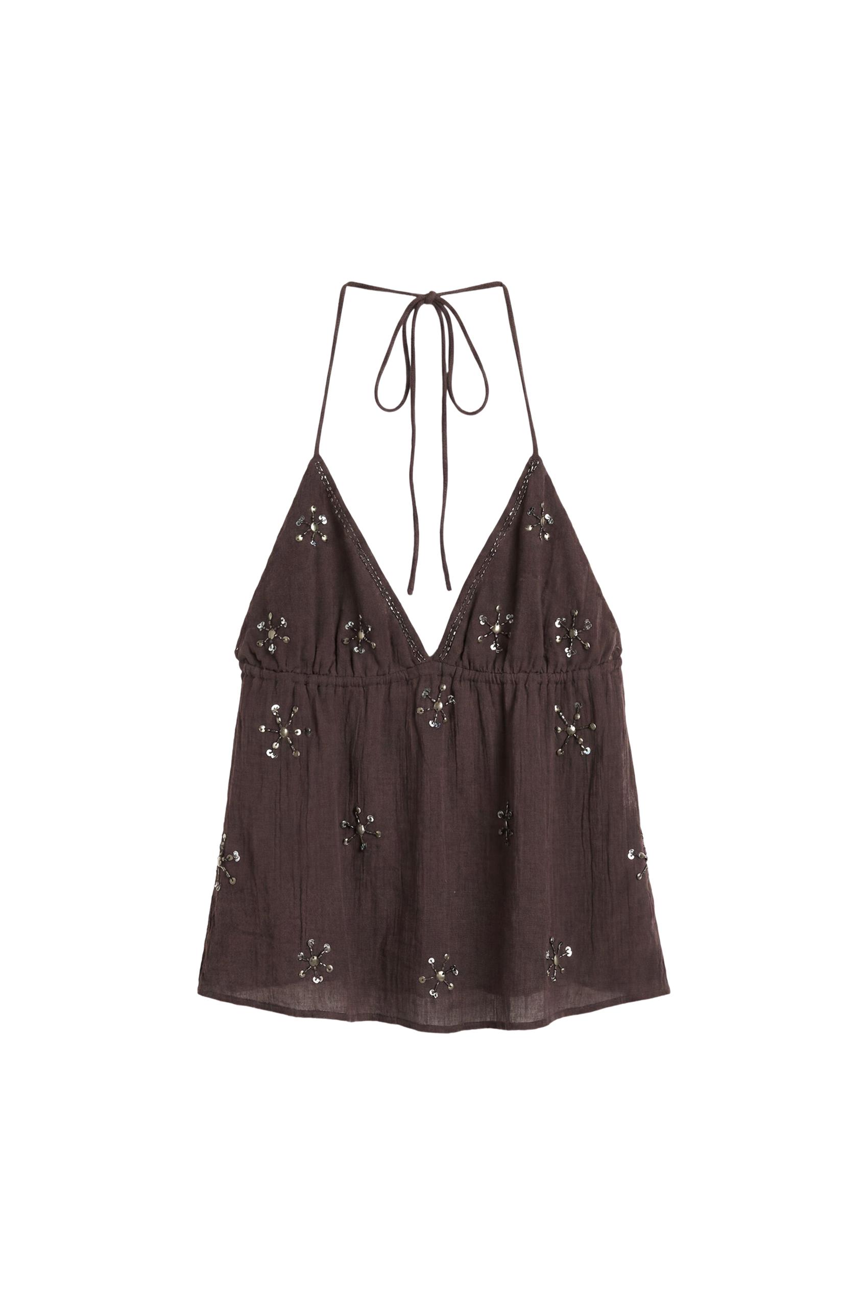 Beaded halter top — Brown