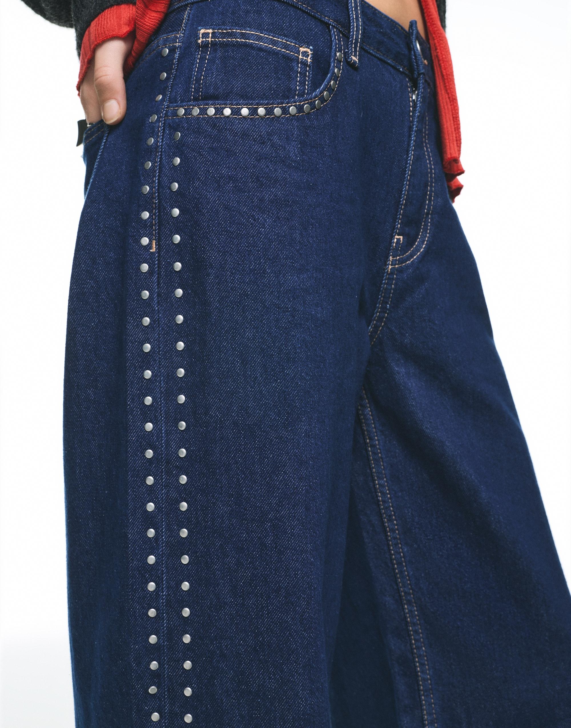 Zımbalı geniş paça jean - Görsel 28