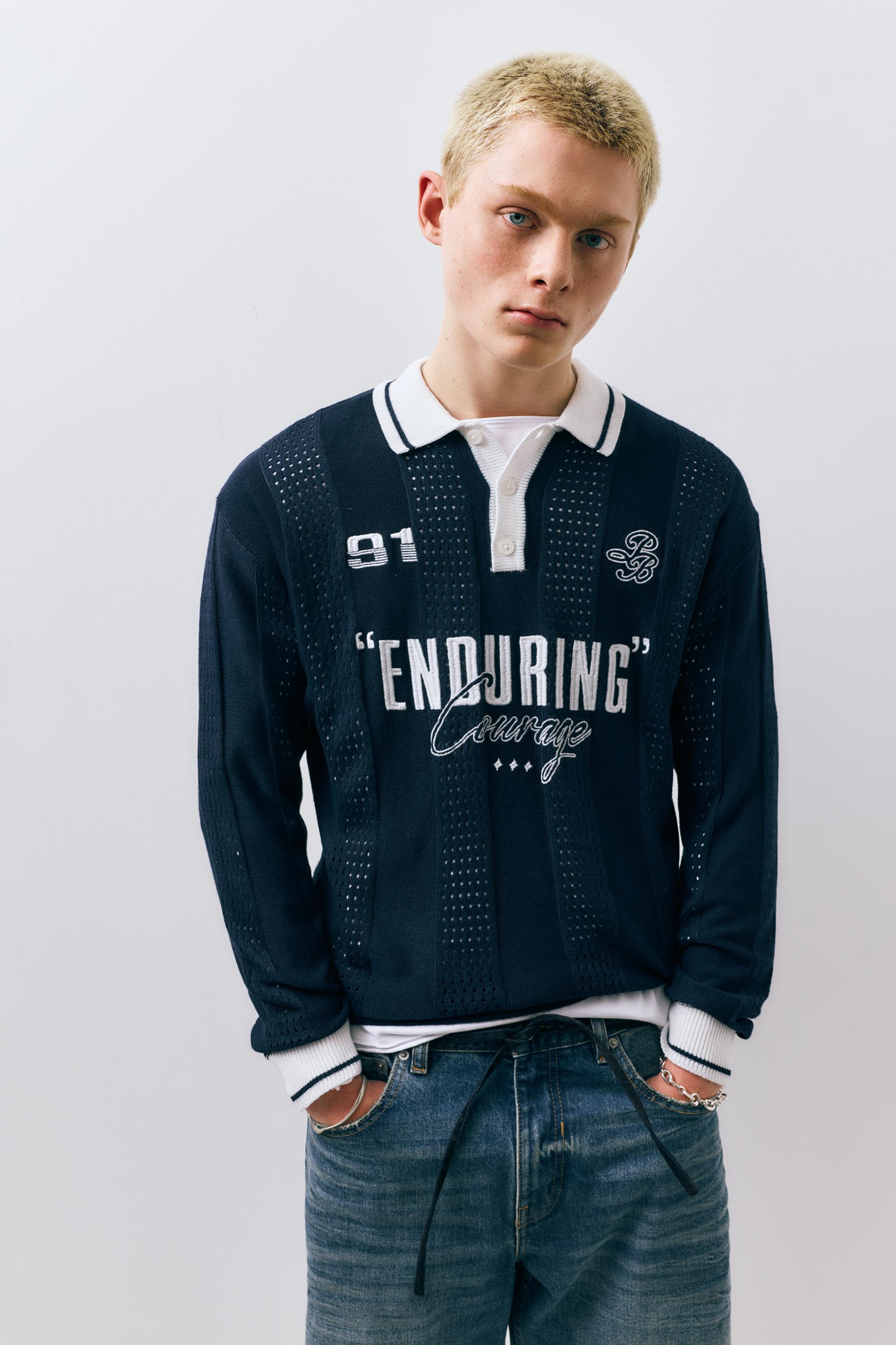 Grafik detaylı örme futbol polo - Görsel 18