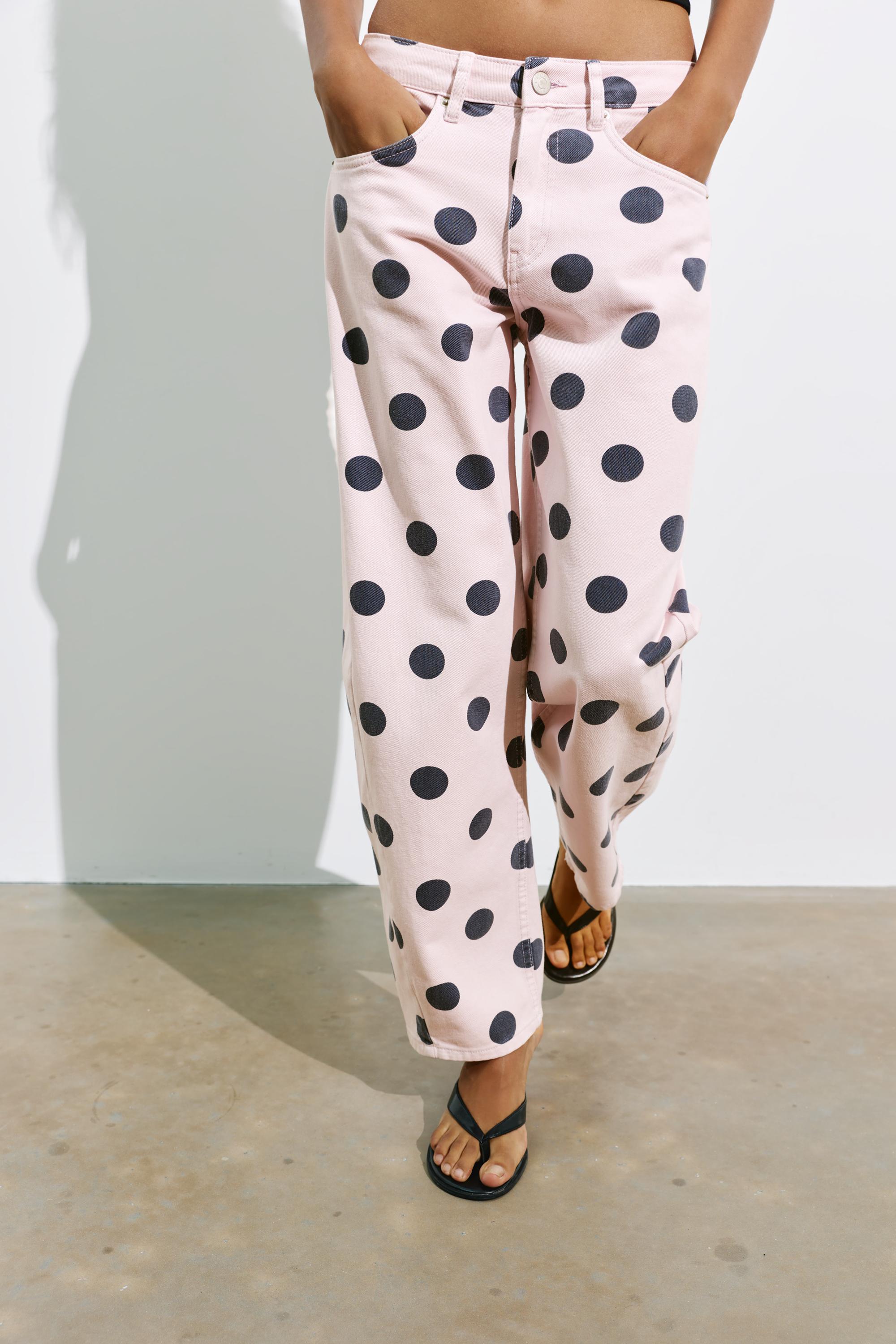 Polka dot barrel jeans — Pink