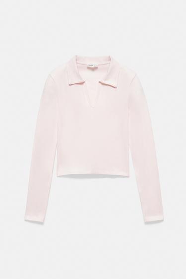 Cropped polo shirt — Rose pink 4