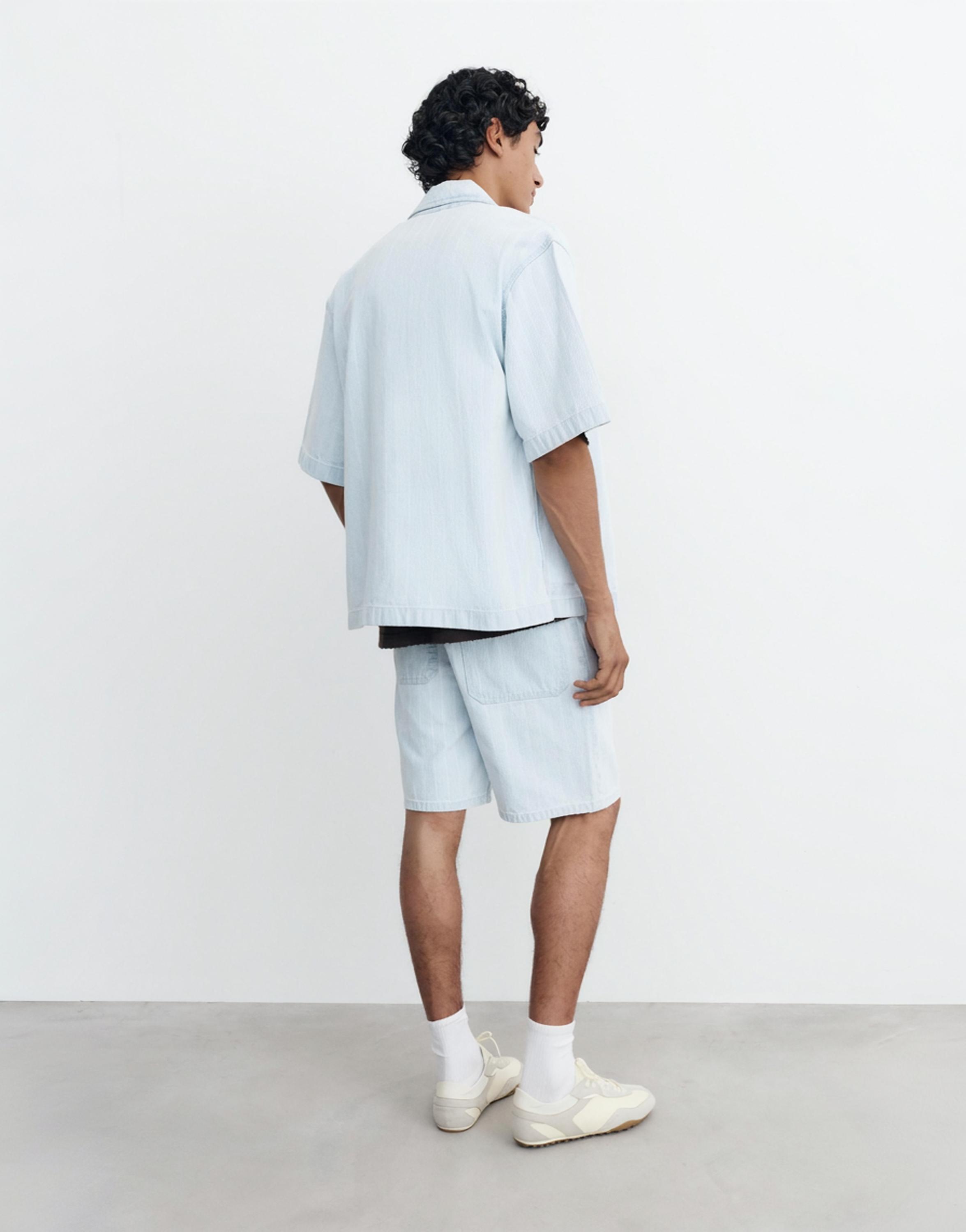 Standard fit jacquard denim Bermuda shorts — Pale blue