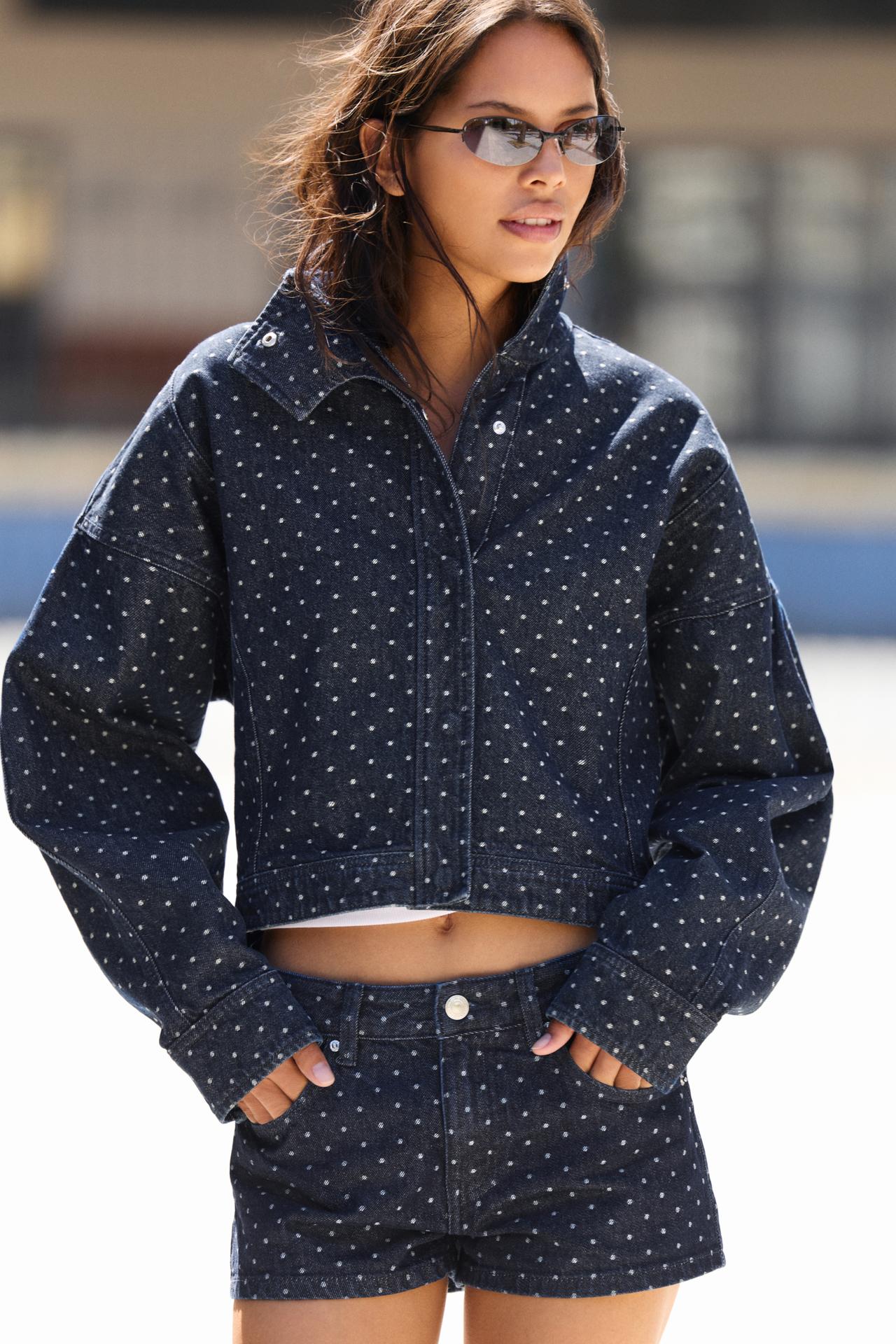 Polka dot denim jacket — Navy