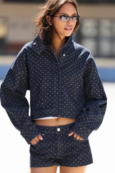 Polka dot denim jacket — Navy 1