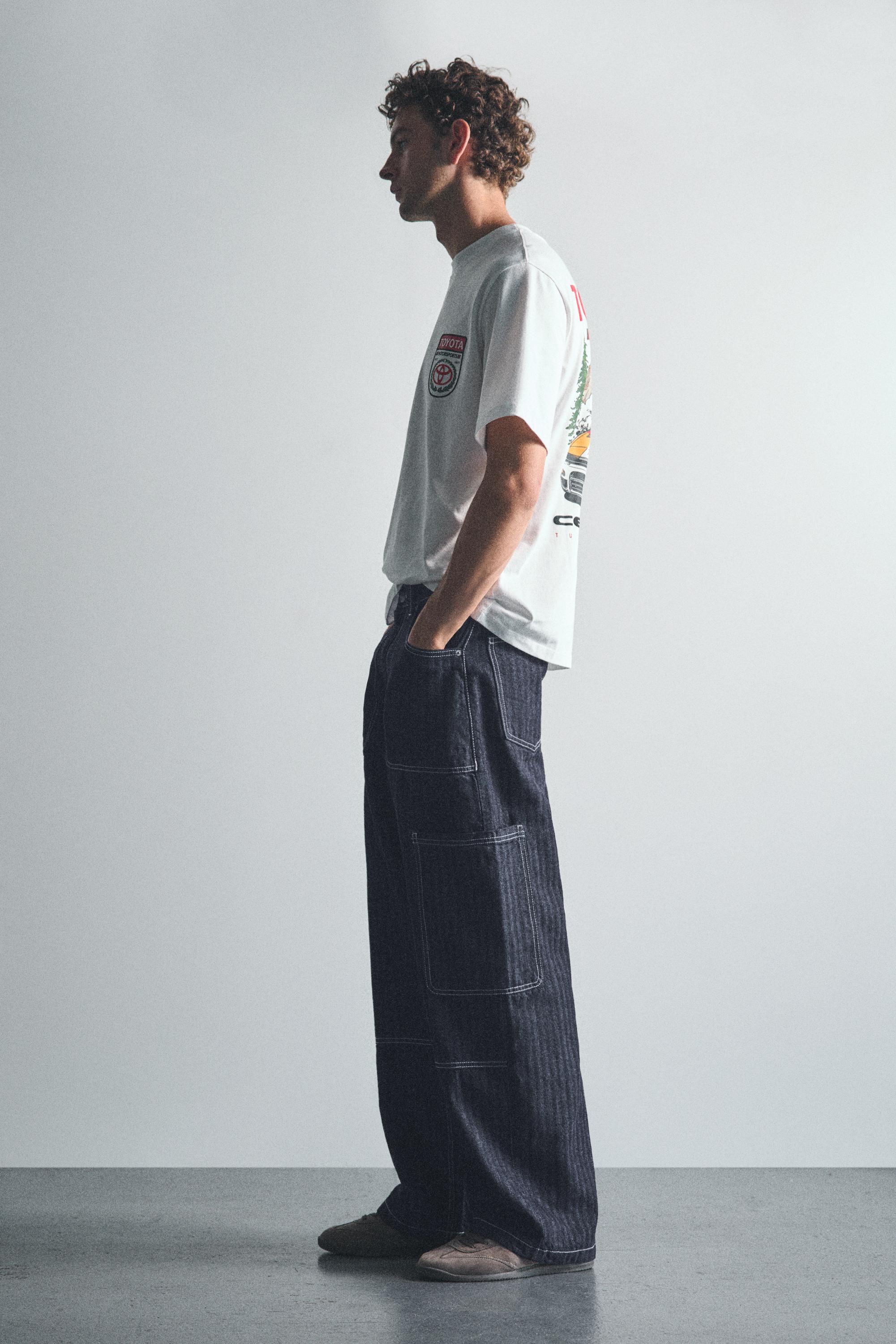 Striped relaxed-fit cargo jeans — Navy