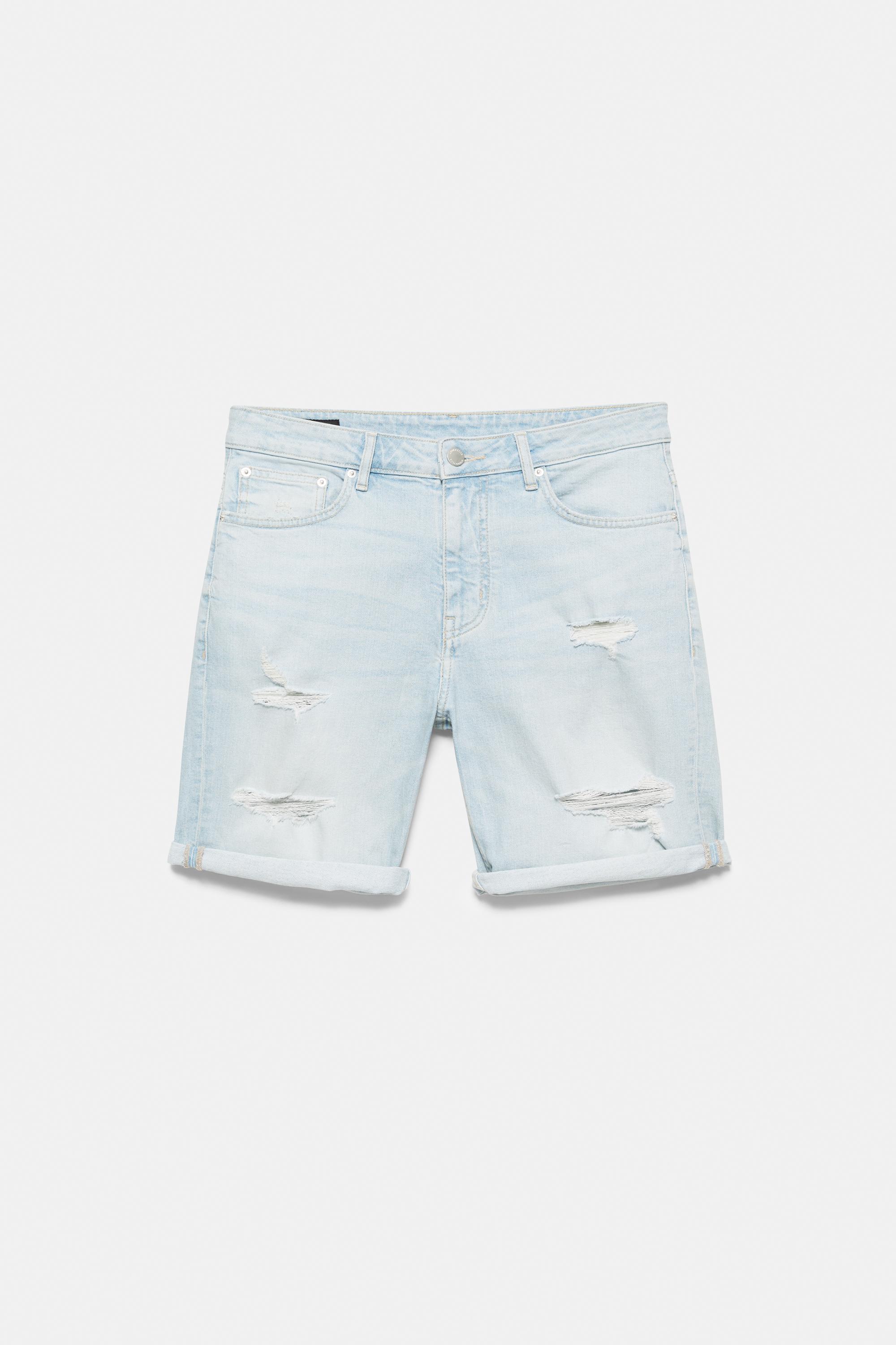 Ripped denim Bermuda shorts — Pale indigo