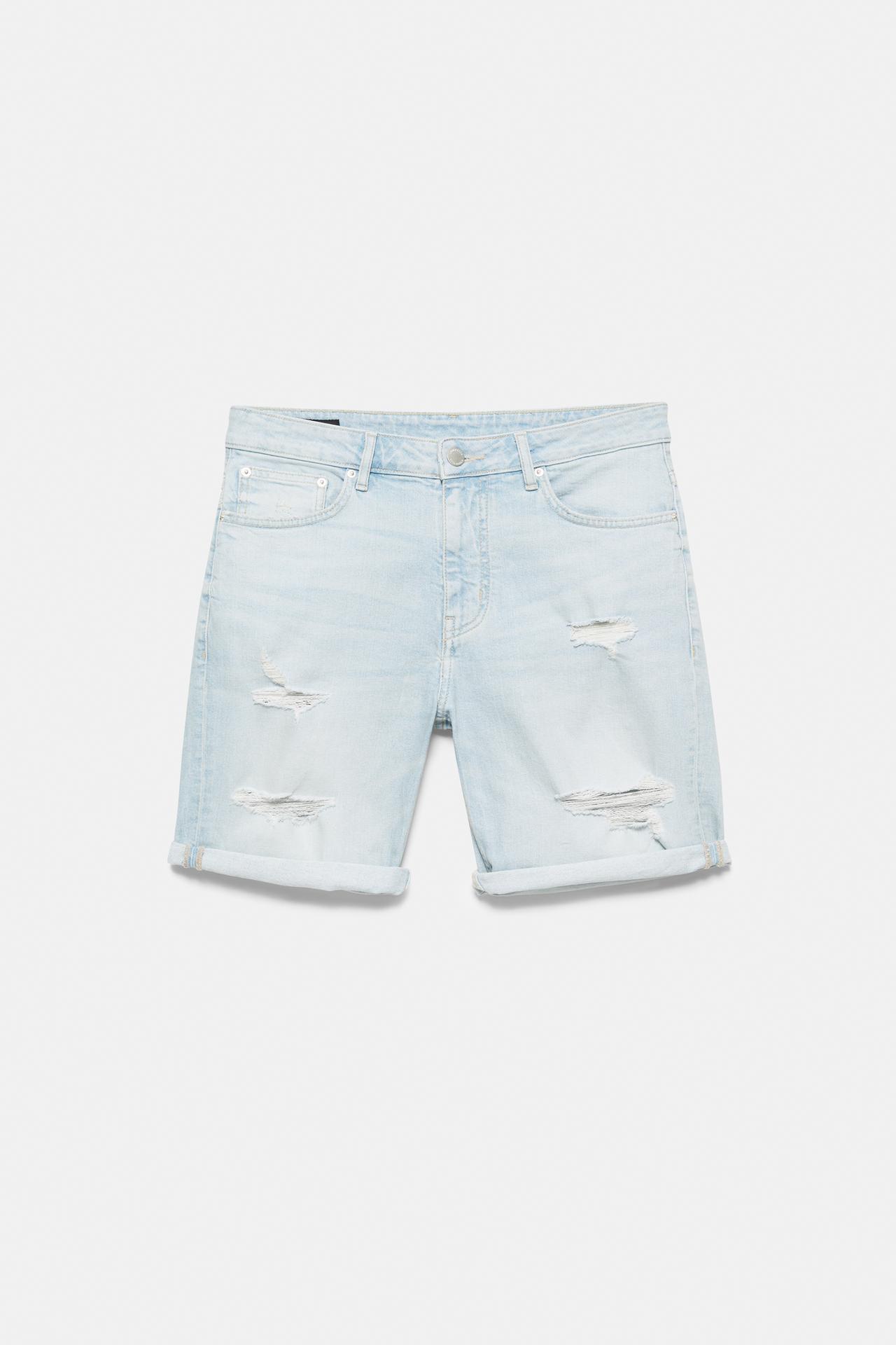 Ripped denim Bermuda shorts — Pale indigo