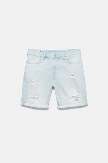 Ripped denim Bermuda shorts — Pale indigo 6
