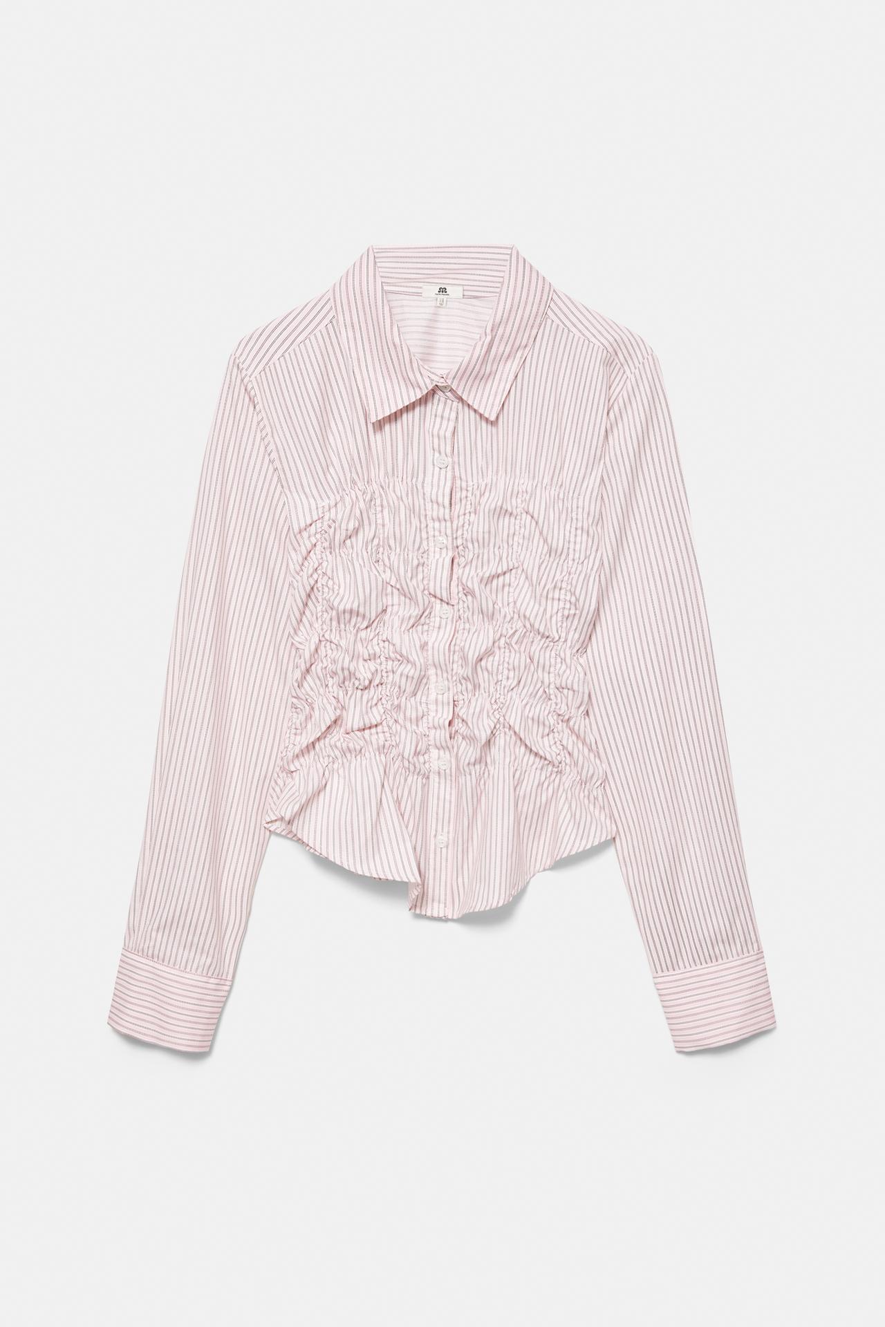 Striped gathered shirt — Pastel pink