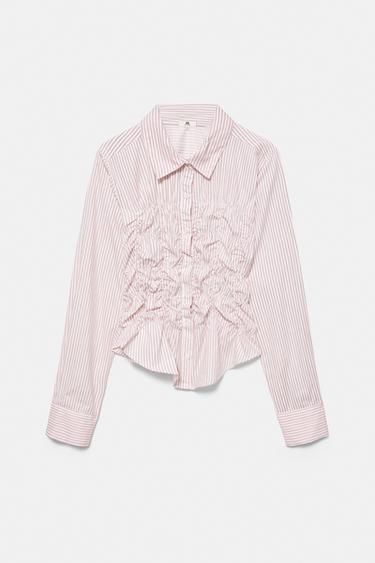 Striped gathered shirt — Pastel pink 7