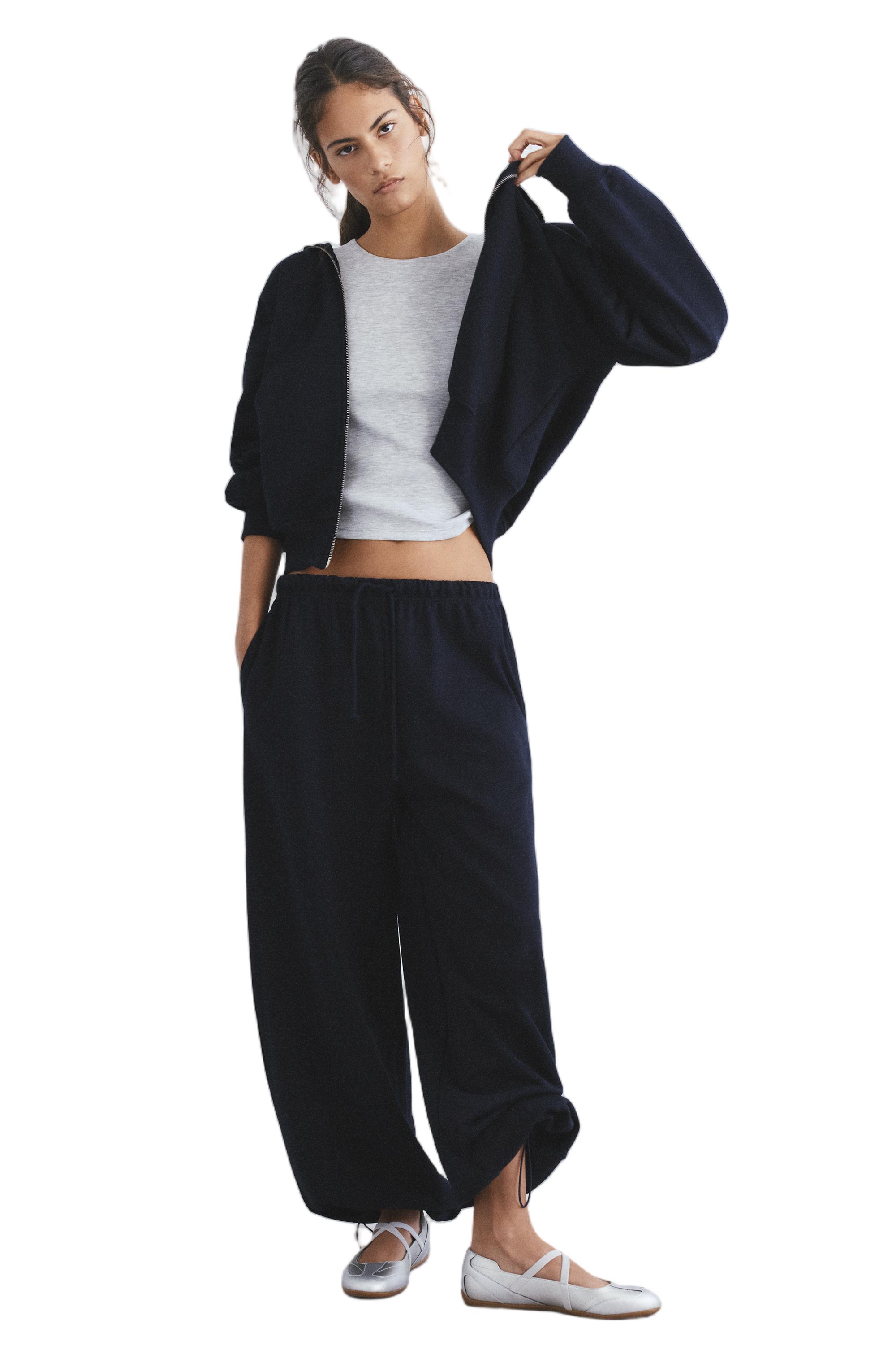 Wide-leg tracksuit bottoms with adjustable hem — Navy