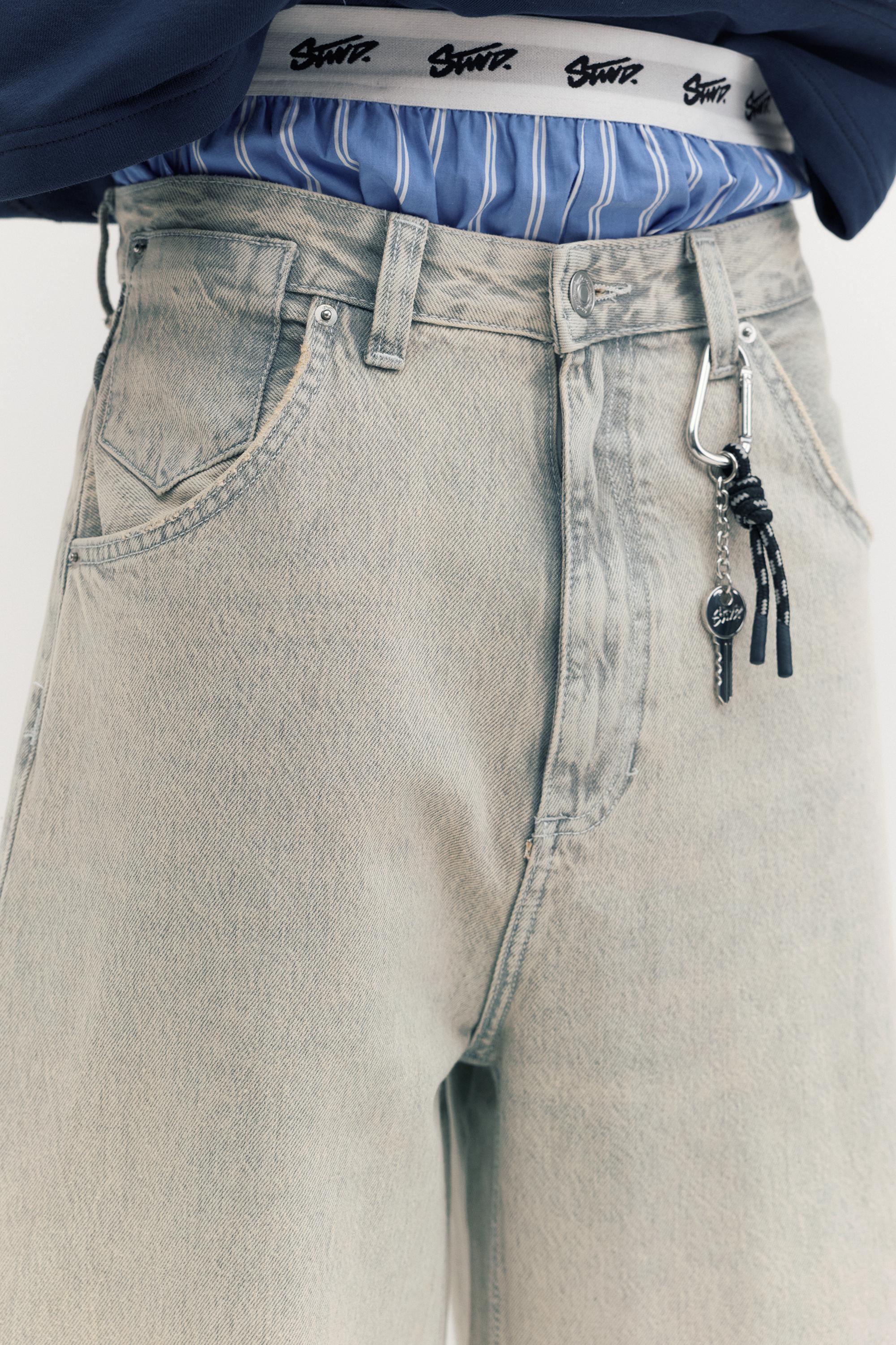Embroidered super baggy jeans — Pale grey