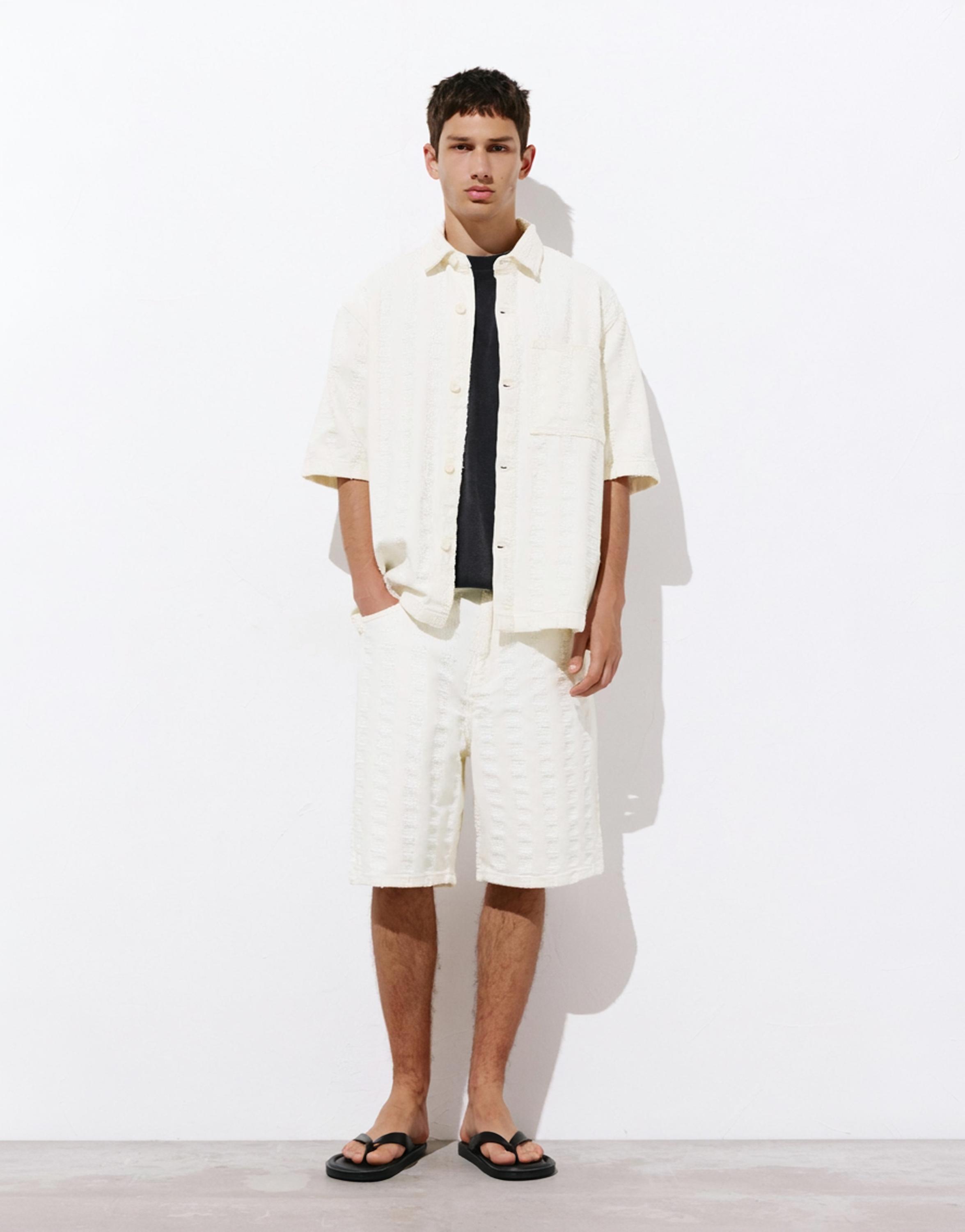 Jacquard denim Bermuda shorts — Ecru