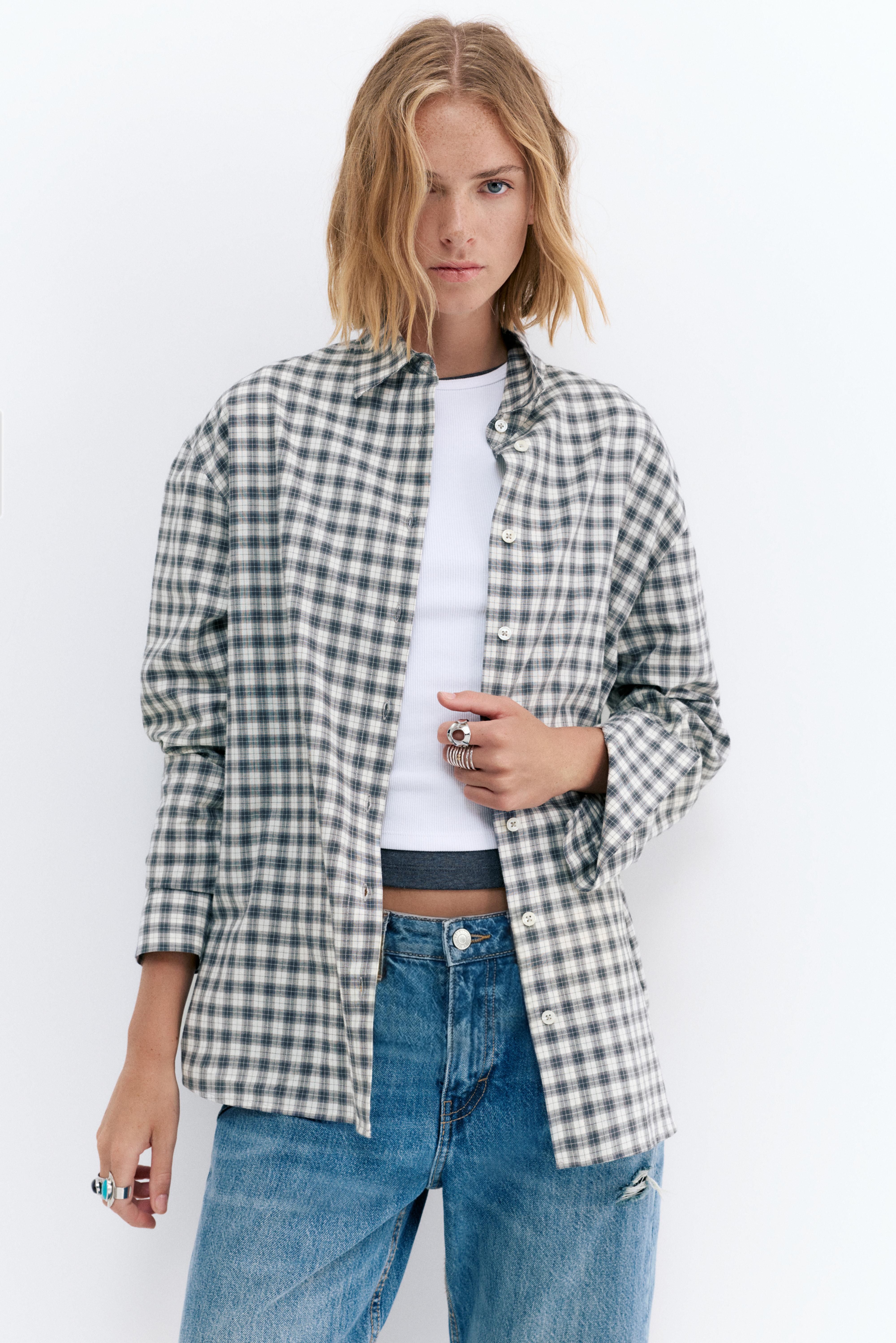 Çok konumlu bandana detaylı kareli gömlek - Görsel 14