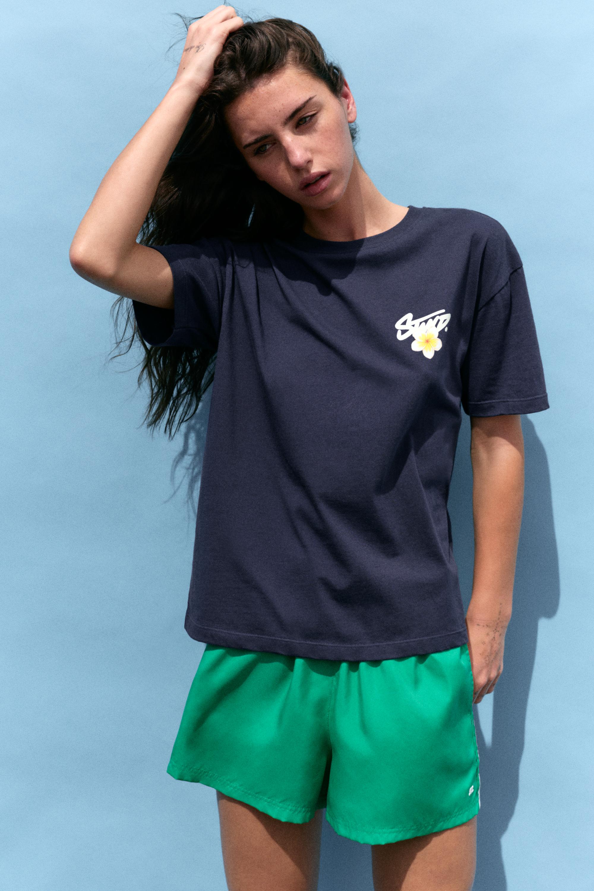 Oversize floral graphic T-shirt — Navy