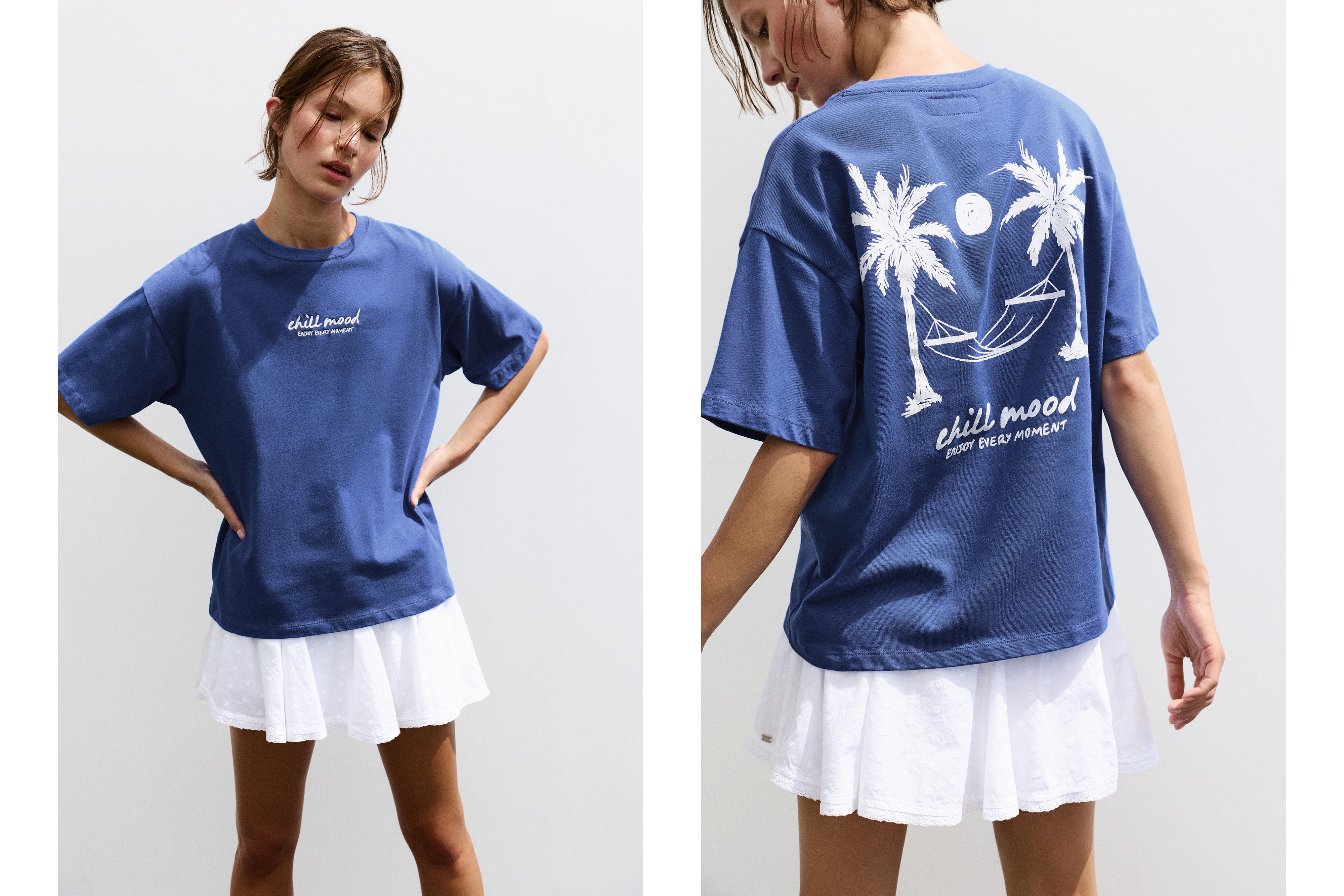 Oversize palm tree graphic T-shirt — Ink blue