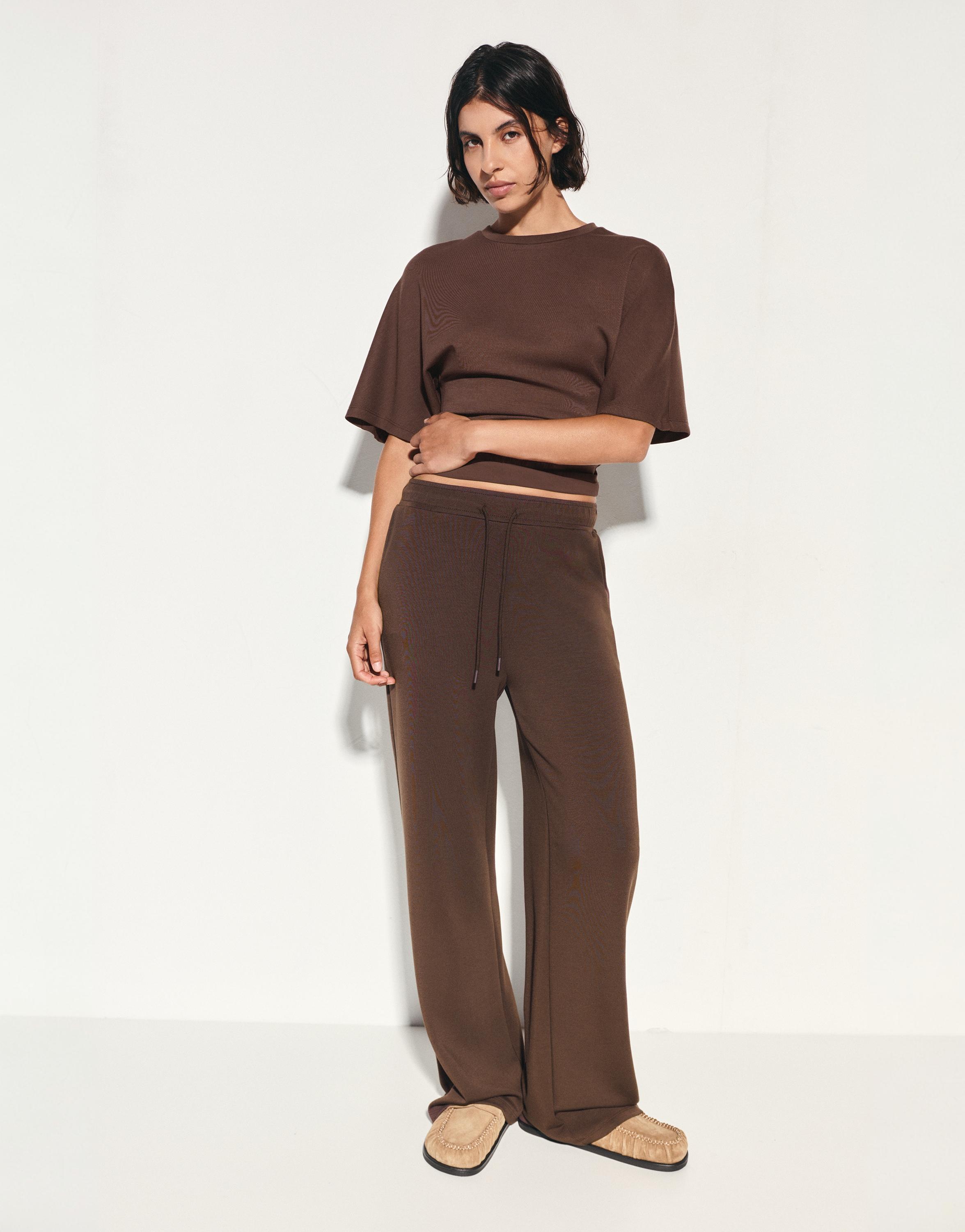 Modal wide-leg trousers — Brown