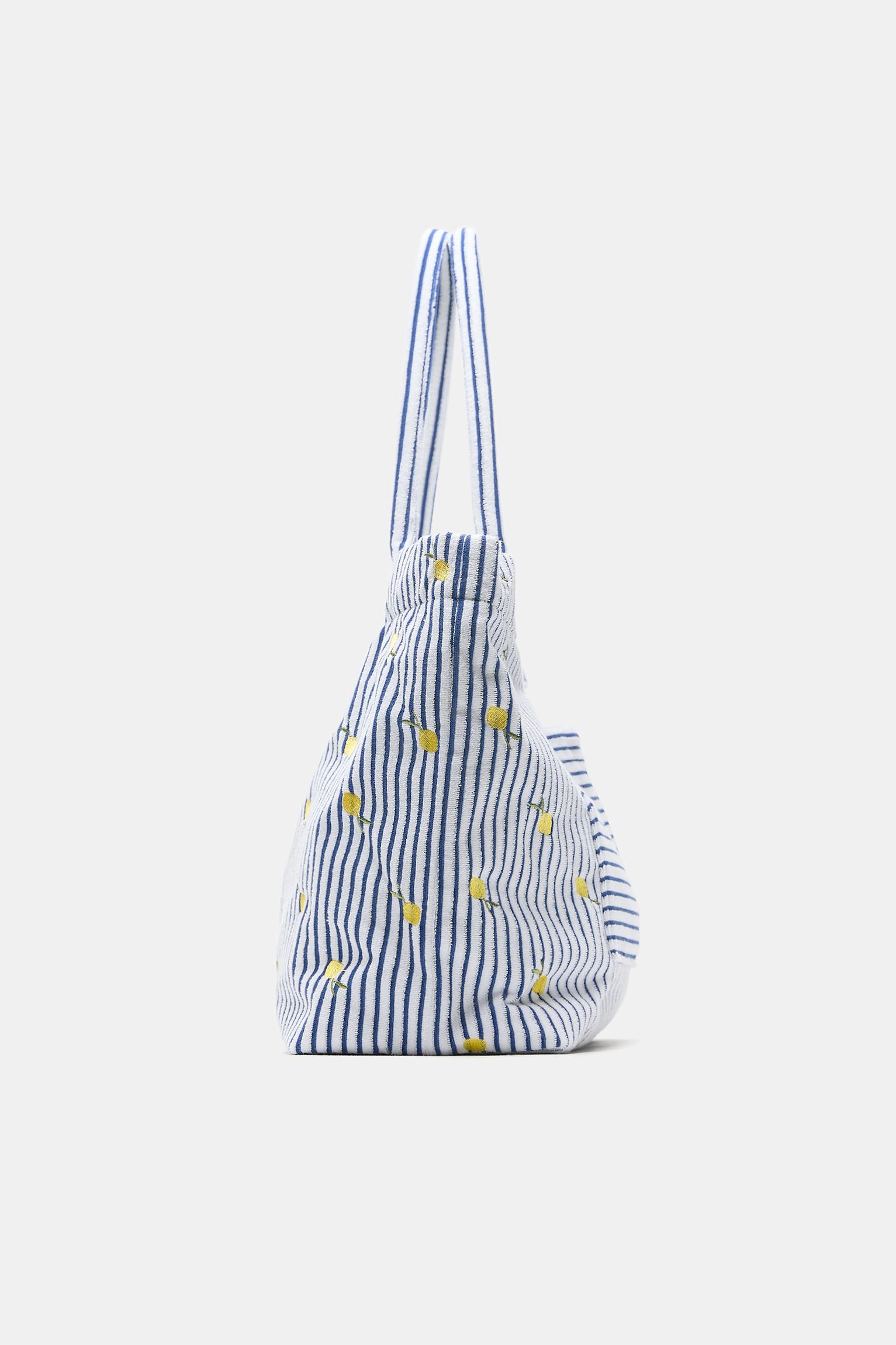 Havlu görünümlü çizgili tote çanta - Görsel 2